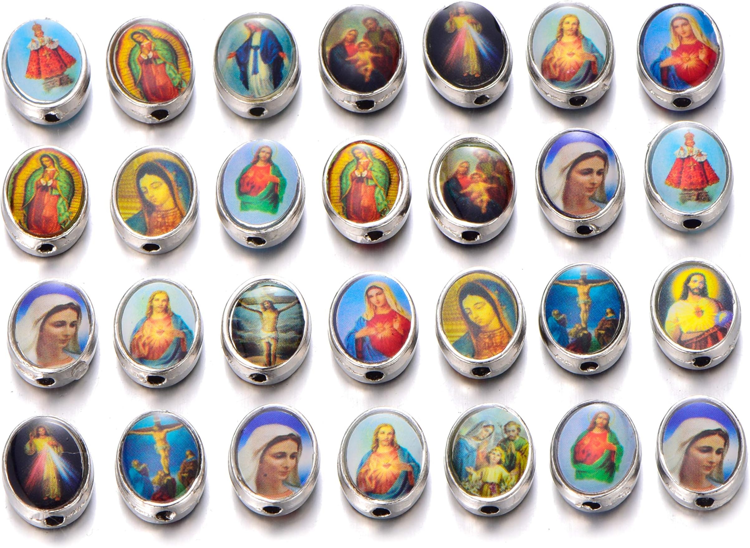 ZHENYIN (0026) - 70 Jesus Cross Saint Mary with Miraculous Medal Rosary Oval Beads DIY Necklace Bracelets Jewellery Making (0026)
