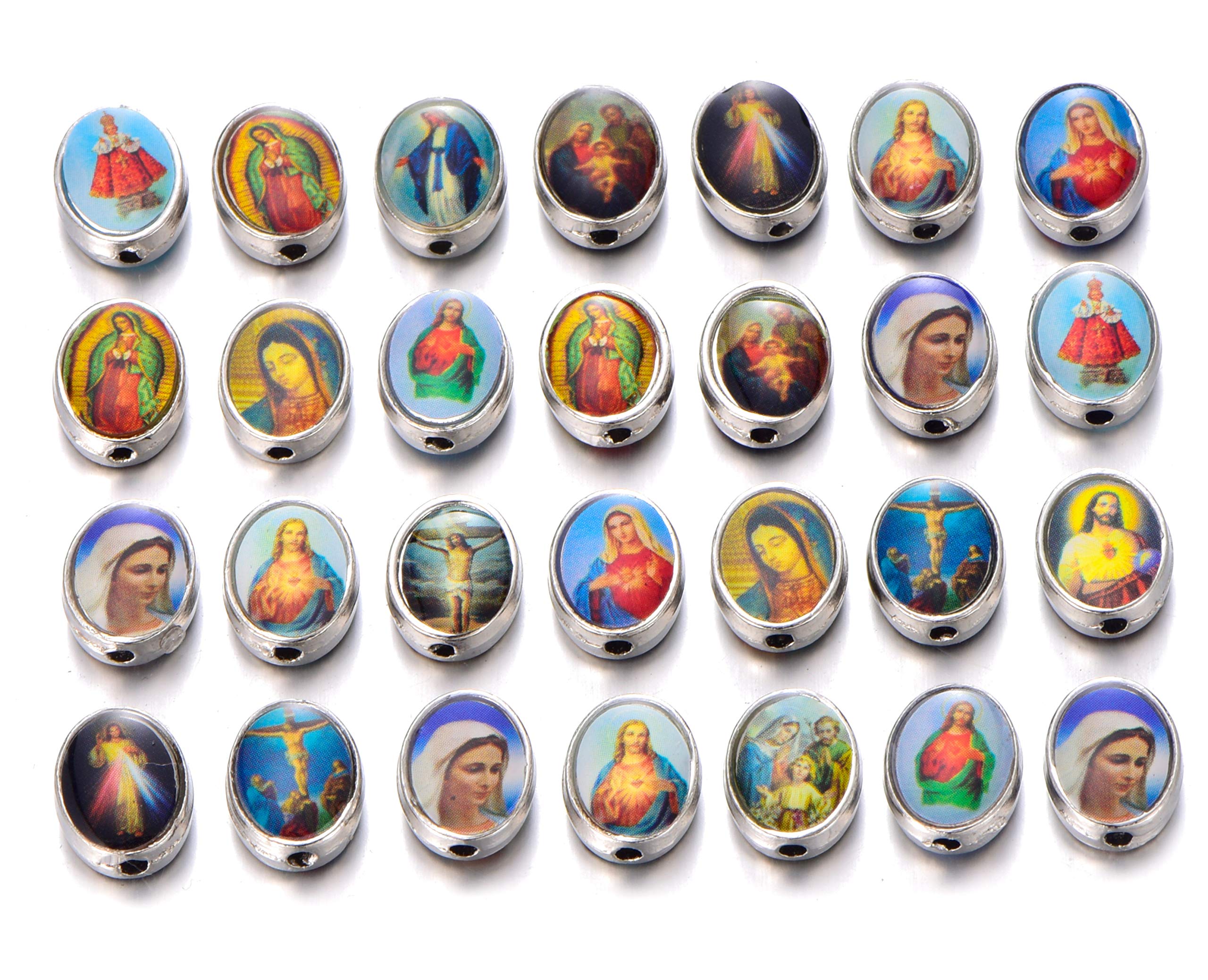 ZHENYIN (0026) - 70 Jesus Cross Saint Mary with Miraculous Medal Rosary Oval Beads DIY Necklace Bracelets Jewellery Making (0026)