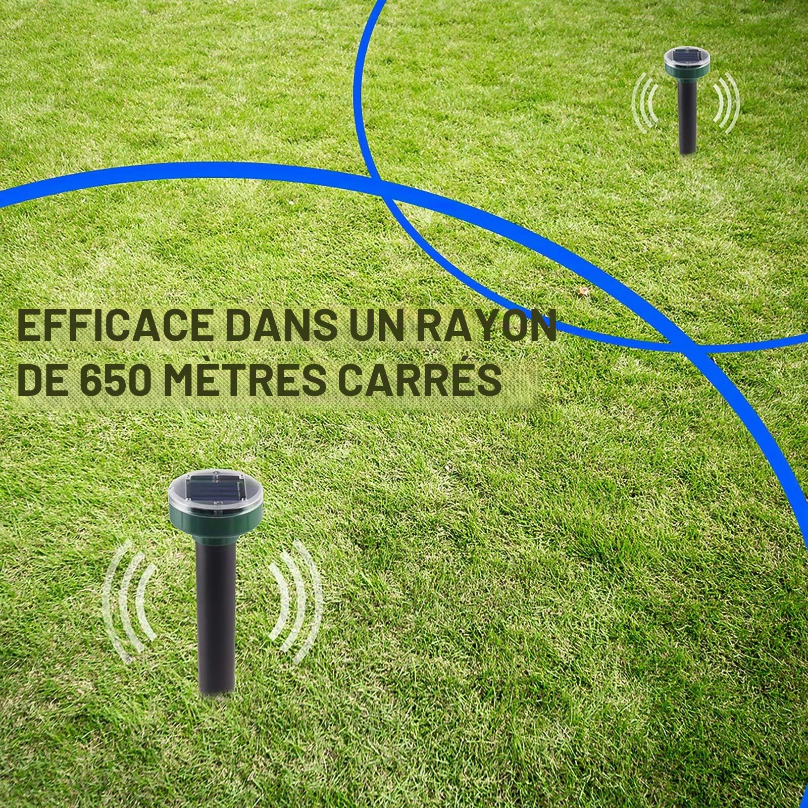 Lot de 4 répulsifs solaires à ultrasons pour Taupes et Taupes - Étanches - Répulsif pour Animaux - Marmotte - Serpent - pour pelouse et Jardin