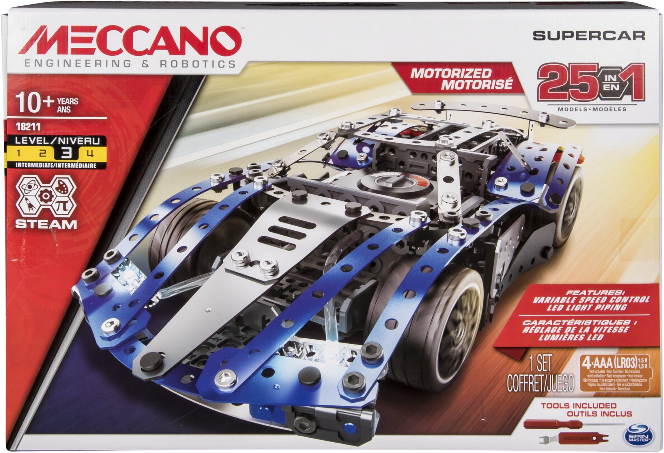 MECCANO by Erector – 25-Model Supercar S.T.E.A.M. Building Kit with LED Lights, for Ages 10 and Up