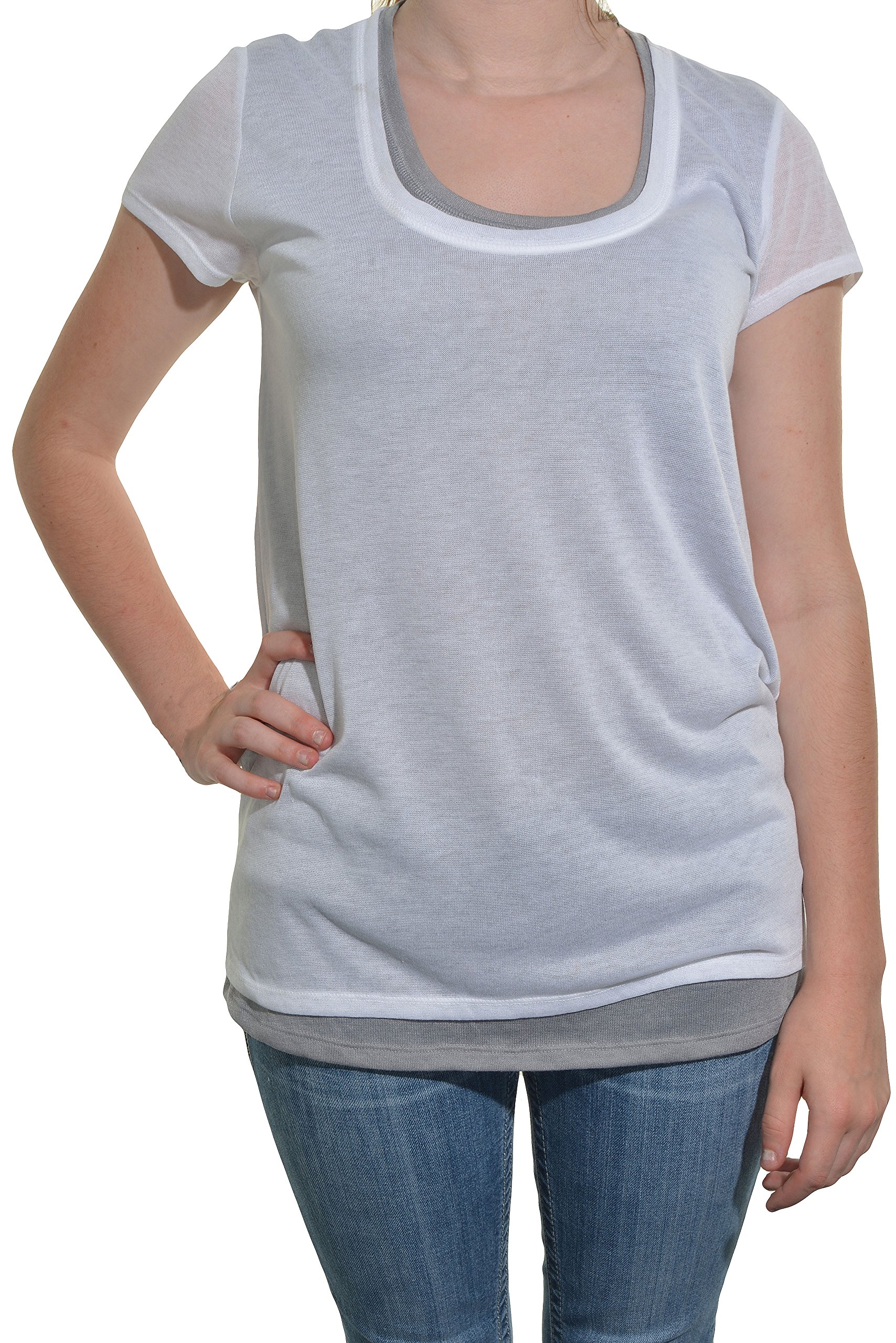 DKNY Jeans Womens Layered Cap Sleeve U-Neck Tee