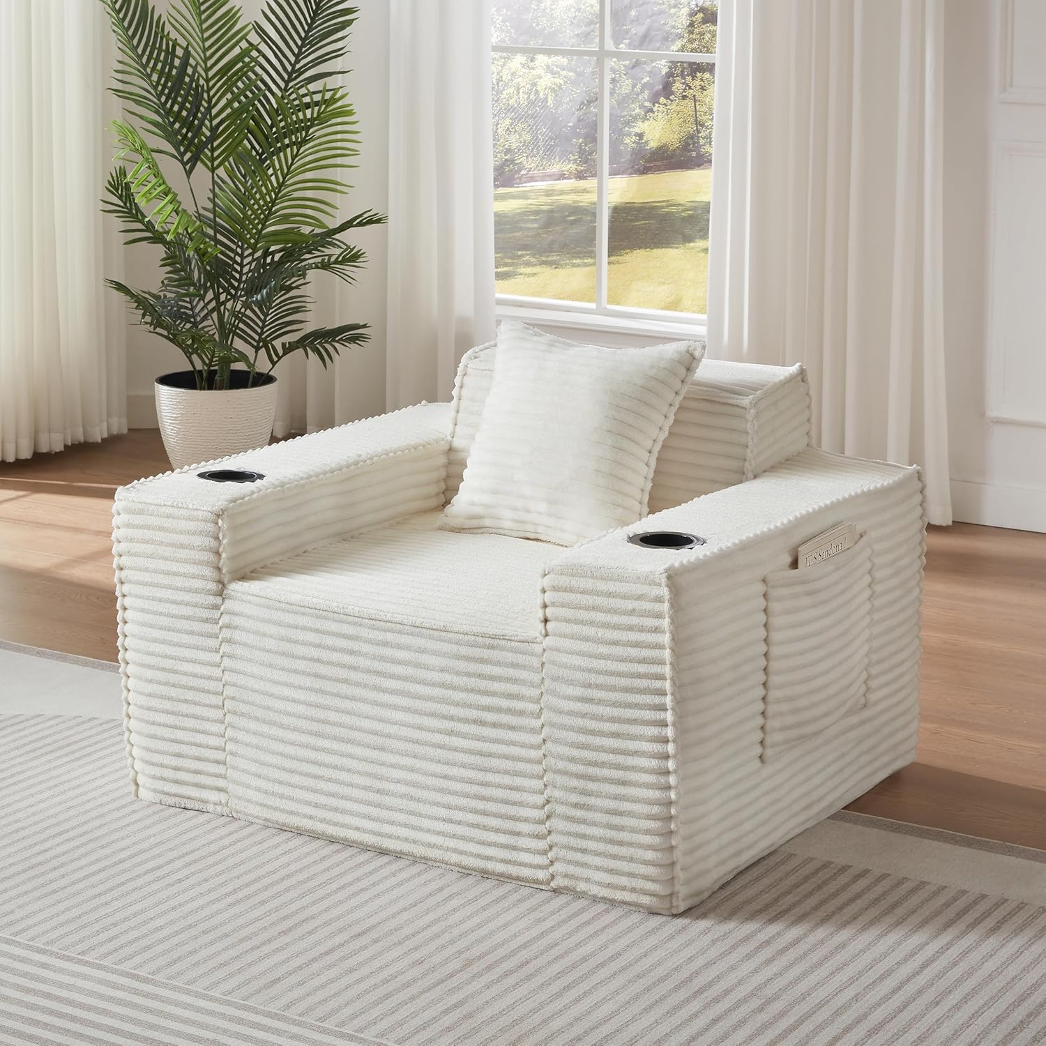 Cloud Loveseat Boneless Sofa Couch in a Box with Cupholders, Modern Corduroy Compressed Sofa for Living Room, High-Density Foam Couch with Pillows, No Assembly Required