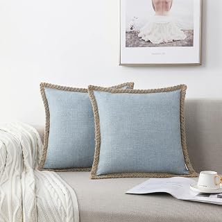 Throw Pillow Covers 22x22 Outdoor Decorative Pillows Cover for Couch | Set of 2 Cushion Covers Farmhouse Pillowcases Burlap Linen Trimmed Tailored Edges for Bed Home Decoration