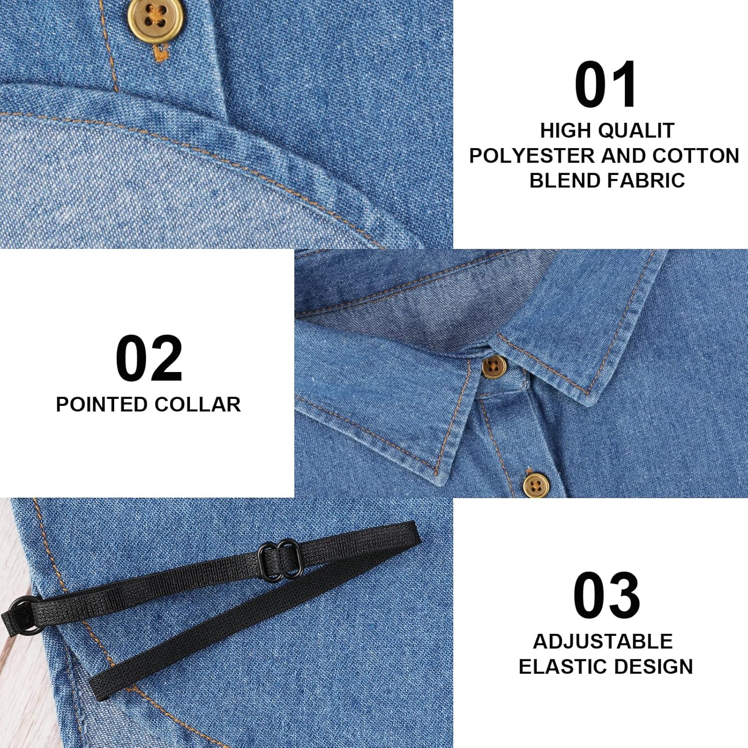 XEPST 2 Pieces Womens Fake Collar Detachable, Half Shirts Blouse Collar Solid Color Denim Fake Collar False Shirt Collar Dickey Collars Removable Choker Blouse Top for Women Girls Decorative Favors - Image 3