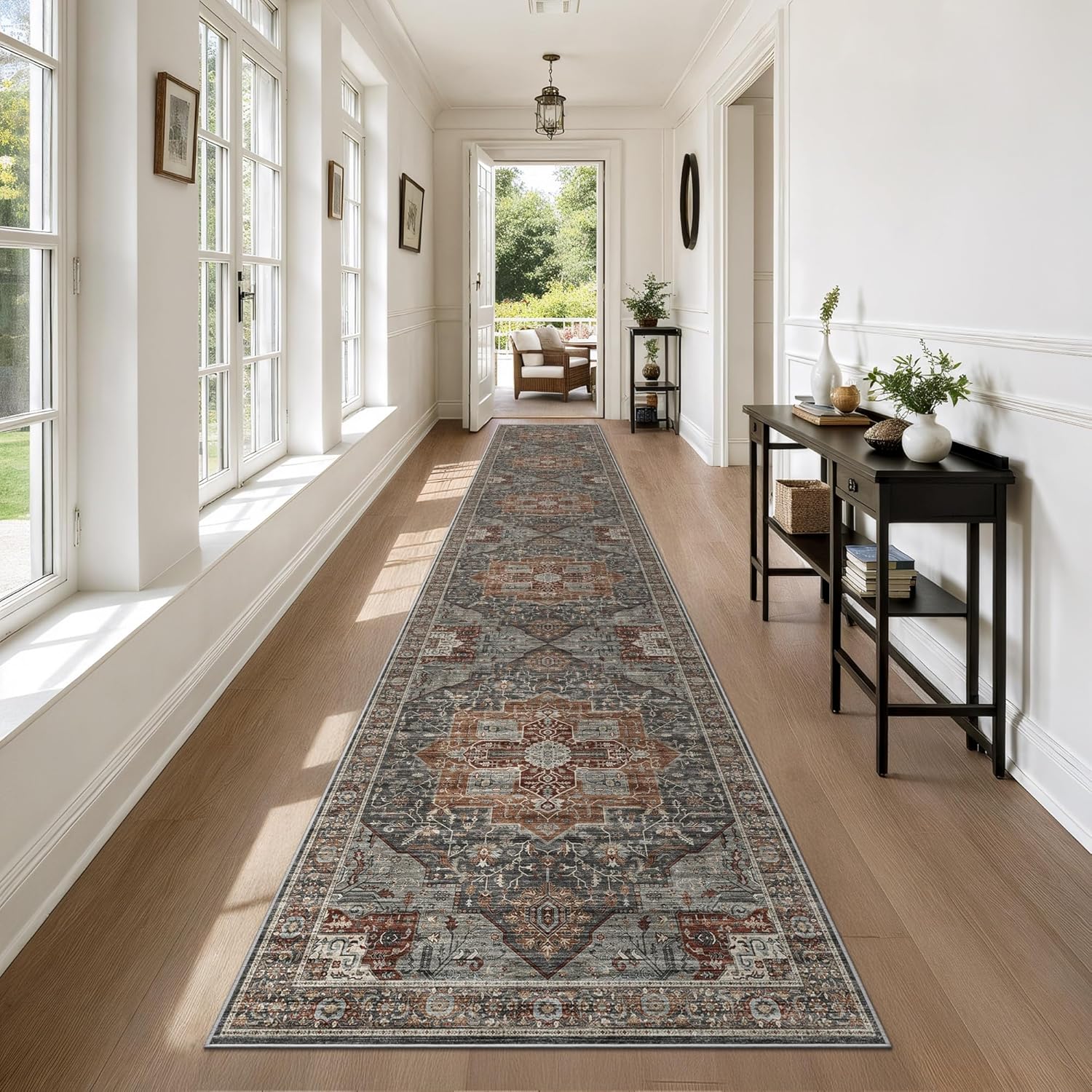 Washable Runner Rug 2.6x14 Runners for Hallways, Ultra-Thin Carpet Runners for Entryway Anti Slip Backing Runner Rugs for Kitchen Laundry Room Indoor Hallway (Grey/Brown/Tan)
