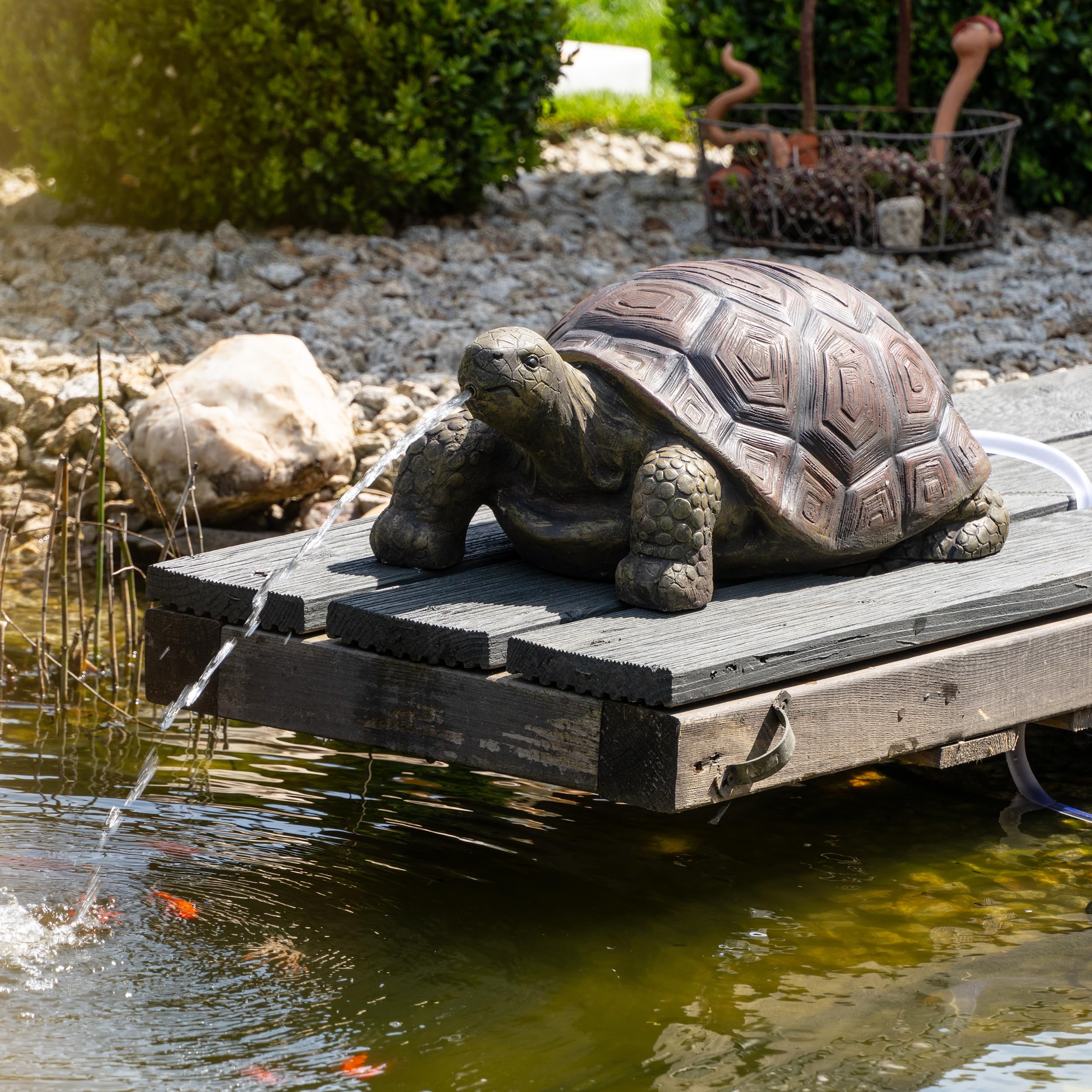 Esotec Solar Wasserspeier Komplettset, Schildkröte Maru, Gartenteich Wasserspiel, Vogeltränke, Vogelbad, Gartenbrunnen mit Solarpumpe, 12Wp, H=23cm 101673