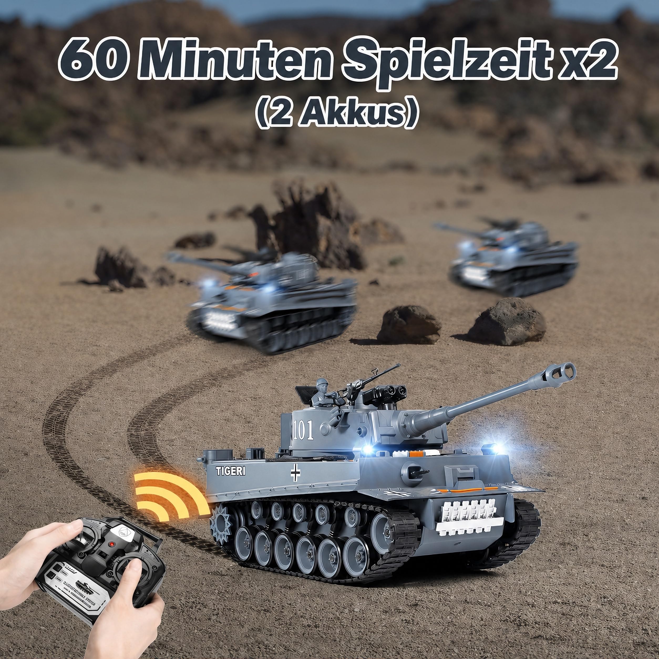 RC Panzer Ferngesteuert Tiger I 1:18 WW2 Modell mit Rauch, Licht und Sound | 2.4GHz Steuerung mit BB-Schussfunktion, Licht & Sound, Militärmodell als Geschenk für Kinder und Erwachsene