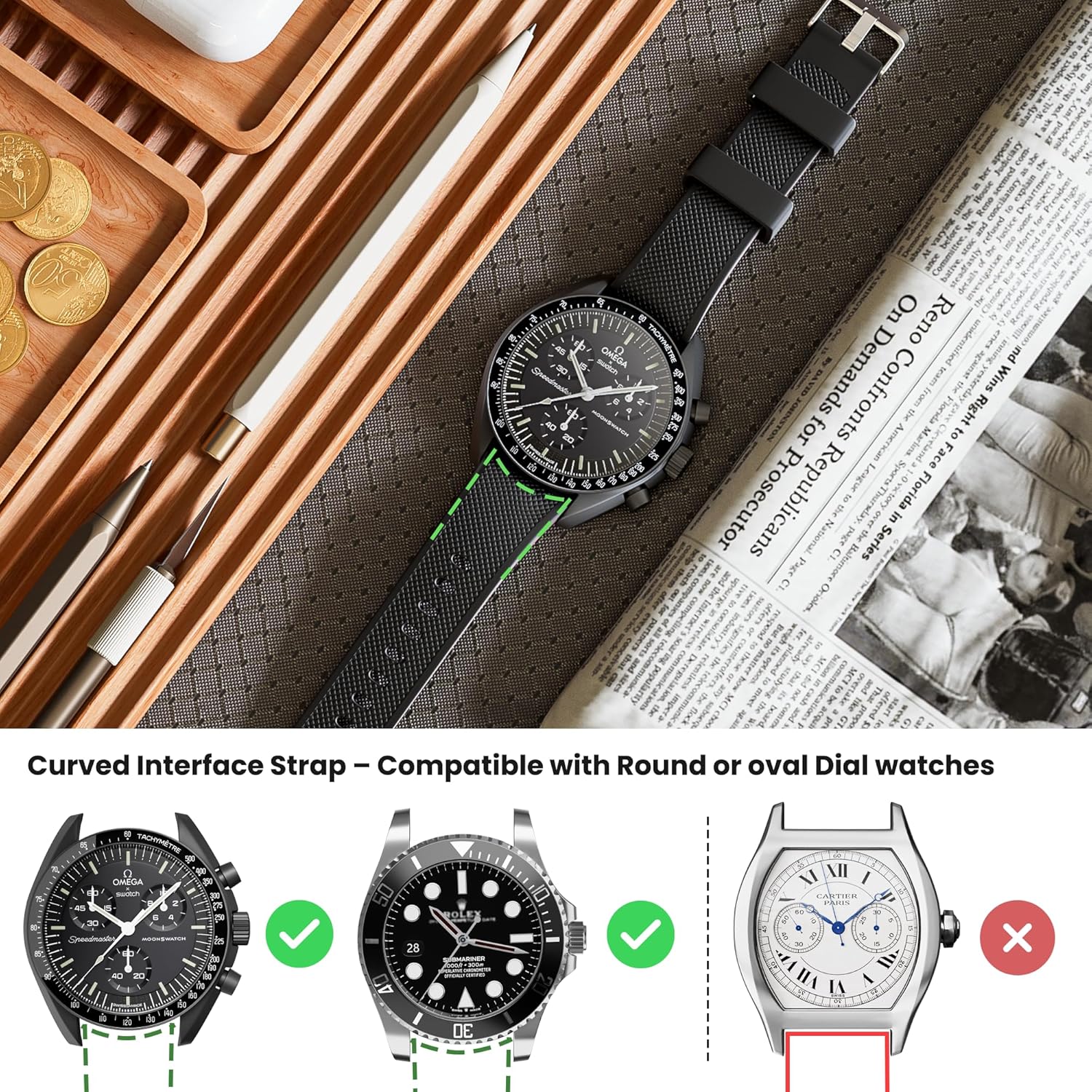 Digital Business Card NFC Watch Band Bicolor Silicone Strap, Smart NFC Wristband for Men and Women, Instant App-Free Sharing Compatible with iPhone & Android,20-24mm