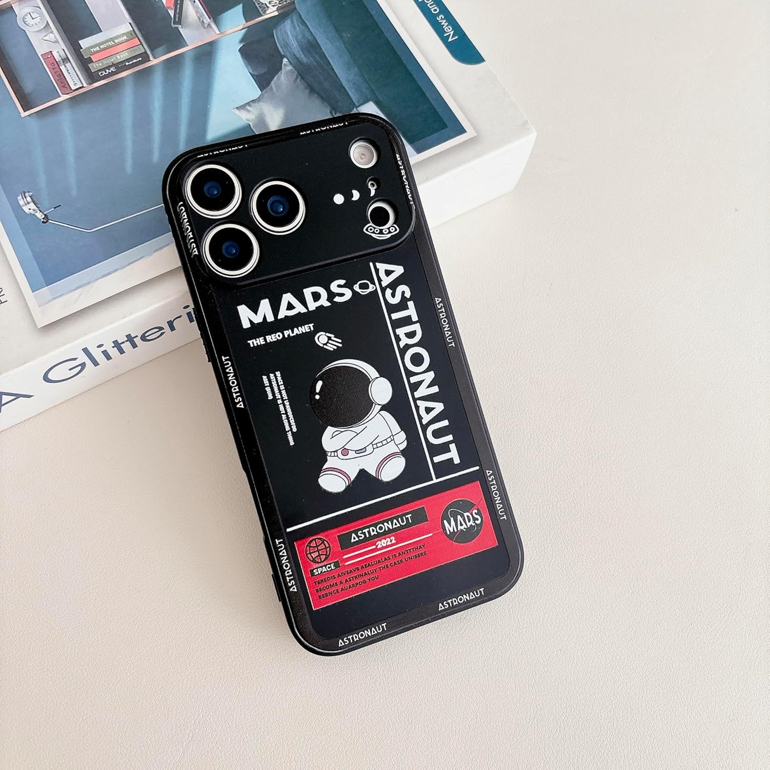 for iPhone 17 Pro Max Cute Case, Cool Cartoon Astronaut Space Mars Rocket Design Stylish Bumper TPU Rubber Protective Anti-Slip Shockproof Fashion Case(Black, iPhone 17 Pro Max) - Image 2