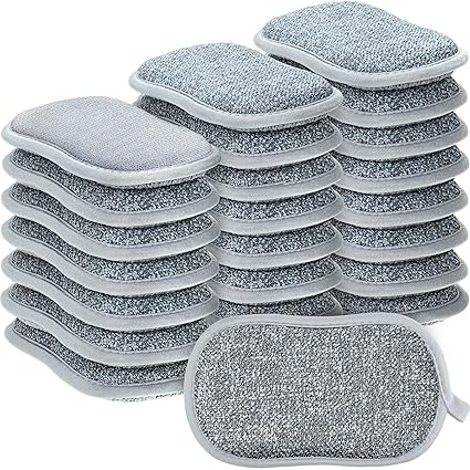 24 Pack Multi Purpose Scrub Sponges Non Scratch Microfiber Sponge Cleaning Dish Scrubber Reusable Dish Sponges for Washing Dishes Along with Heavy Duty Scouring Power for Household Cleaning, Grey