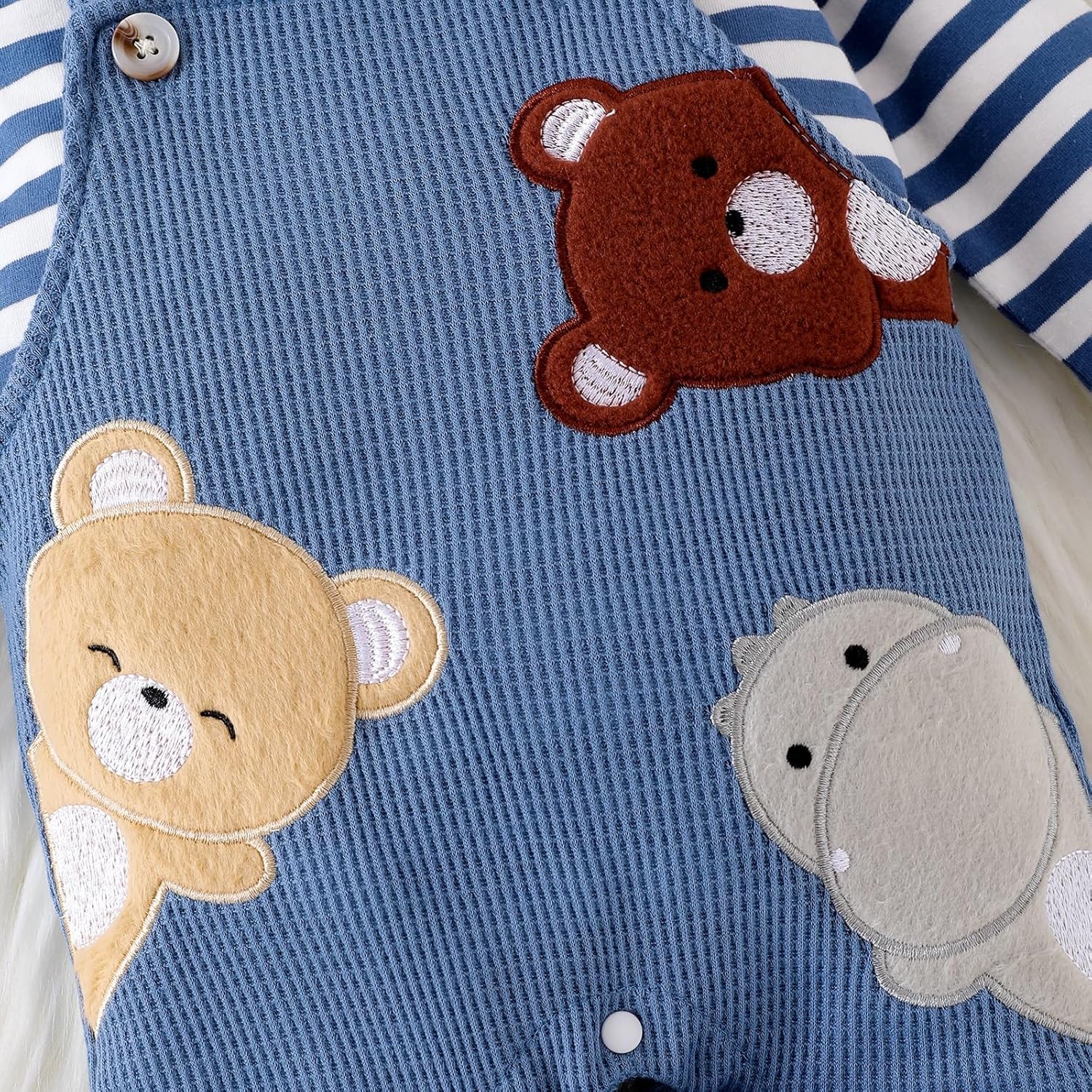 Baby Boy Clothes Newborn Striped Romper Fall Outfits + Infant Cartoon Suspender Overall + Cute Hat 3 Pcs 0-18 Months - Image 5