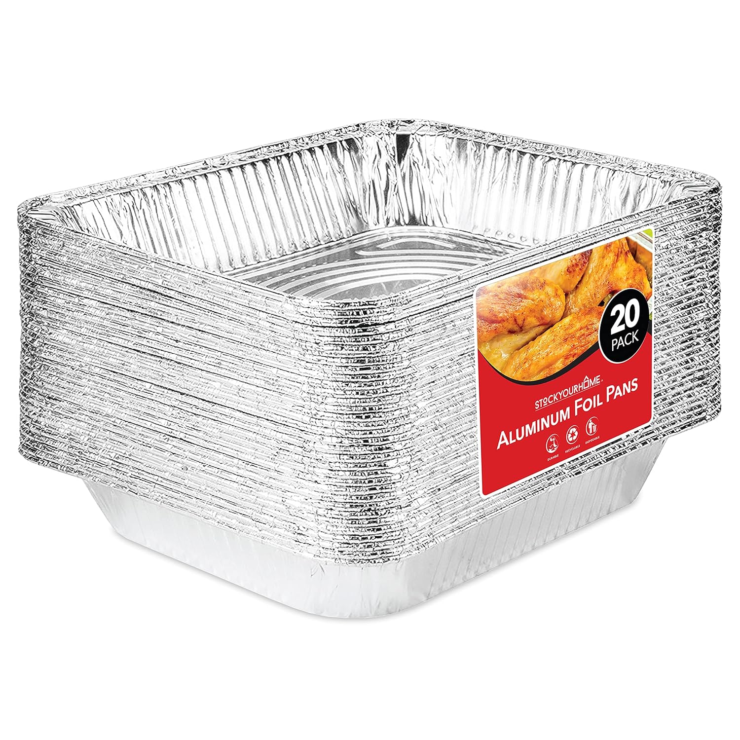 Stock Your Home 9x13 Aluminum Pans (20 Pack) - Disposable & Recyclable Foil Tray- Half Size Steam Table Deep Pans - Tin Foil Pans for Cooking, Heating, Storing, Prepping Food, BBQ, Grilling, Catering : Health & Household