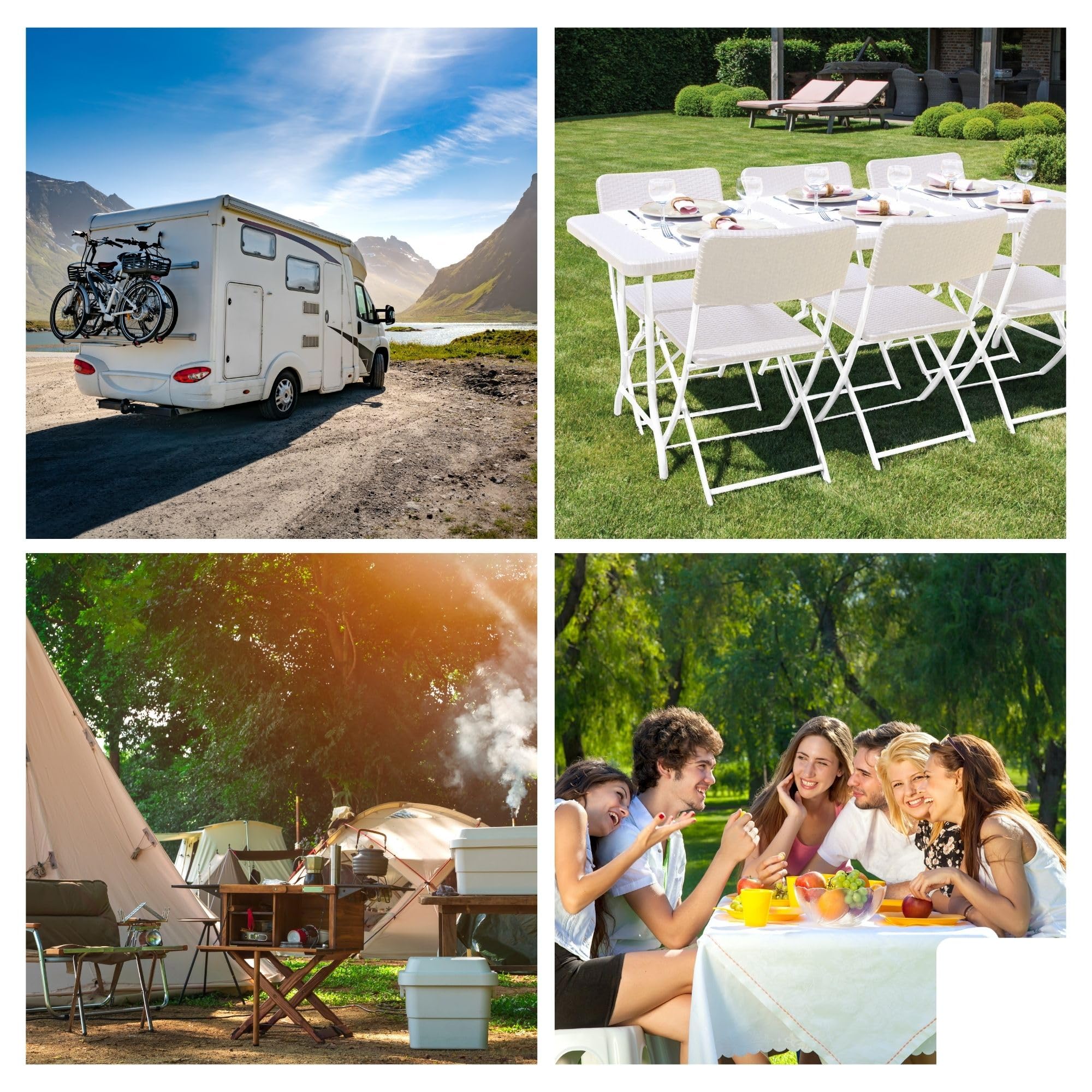Perel Table Pliante, Table Valise, Table Pliable, résistante aux intempéries, avec poignée, idéale pour Pique-Nique, Camping, Barbecue, fête, supporte jusqu'à 100 kg, Blanche
