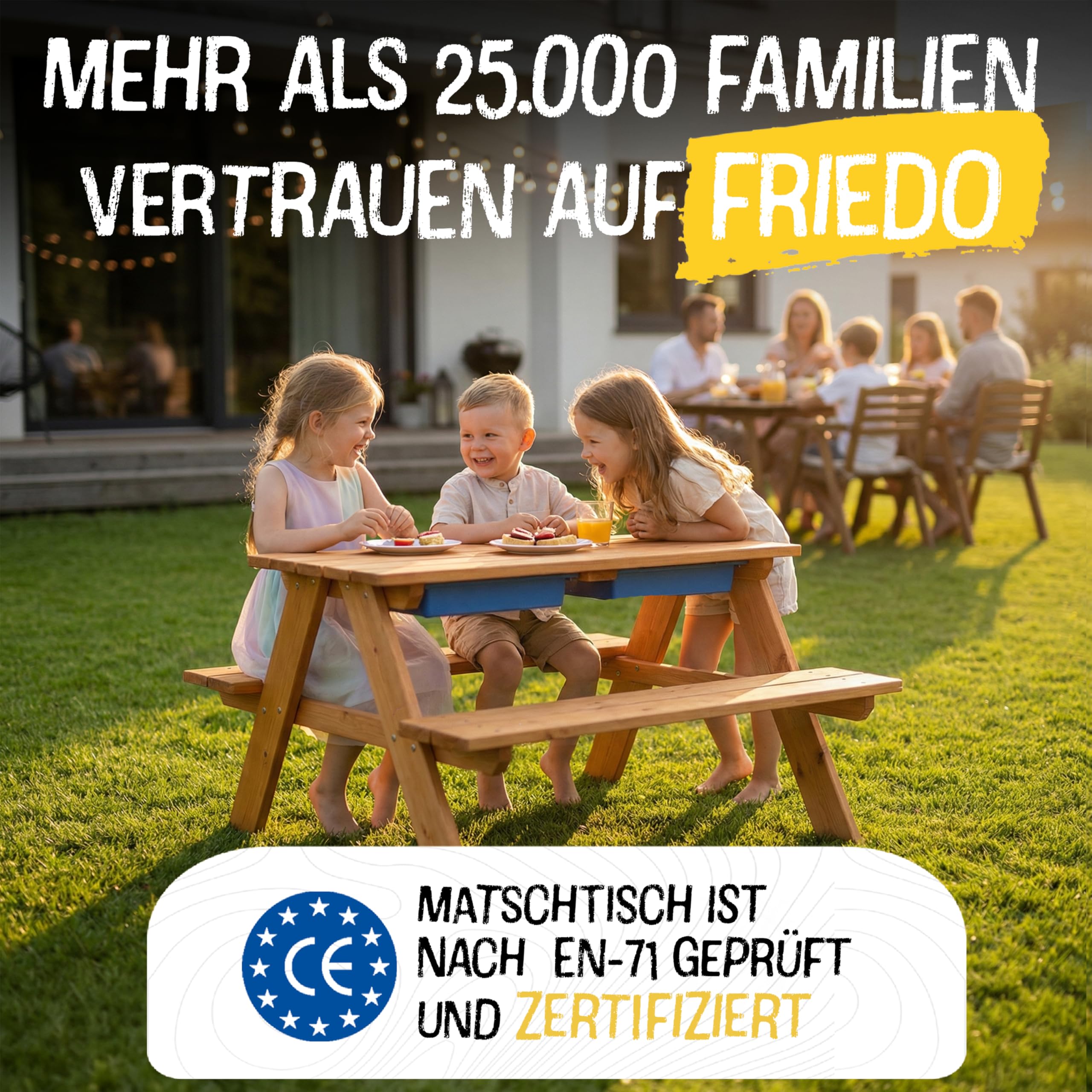 FRIEDO 2in1 Kindersitzgruppe Matschtisch lackiertem Holz Matschküche Wasserspieltisch Garten Kinder Gartenmöbel Outdoor Indoor