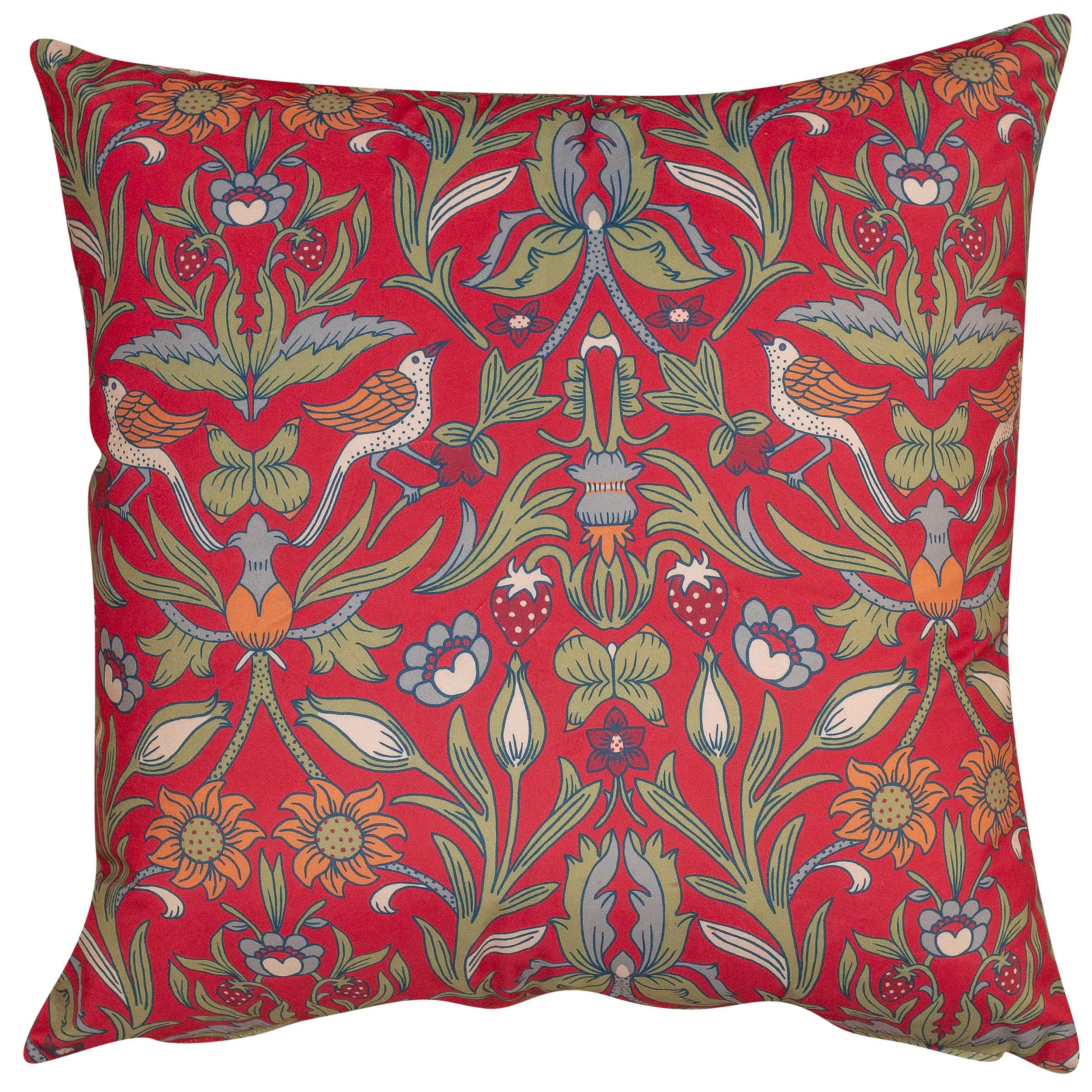 Linen Loft Manor Garden Velvet Extra-Large Cushion Cover. Morris Style Soft Velvet Red Rouge Countryside Botanical Design. 23x23 XL Square. Cushion Cover Only