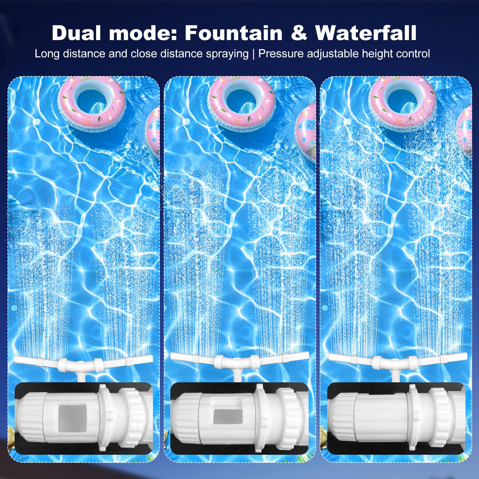 Fontana D'acqua a Doppio Spray Regolabile, Fontana d'Acqua a Doppio Spruzzo, Fontana per Piscina Fuori Terra Regolabile a 360° con luci LED a 9 Colori Ideale Per Rinfrescarsi E Rilassarsi