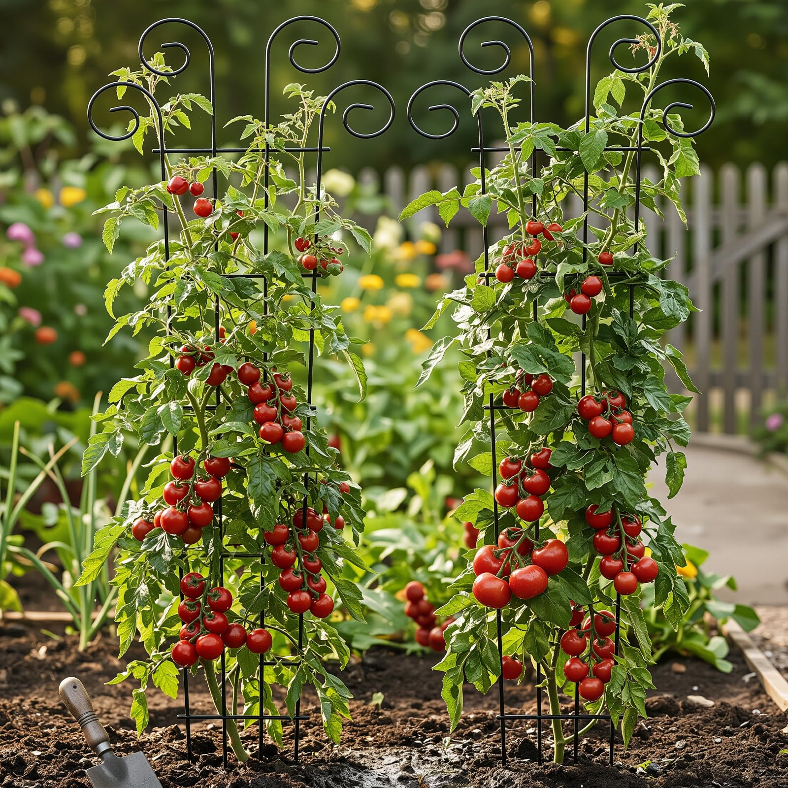 Thealyn 4er-Pack 81cm/32 Zoll Innenpflanzenspalier für kletternde Topfpflanzen, Outdoor-Metall-Gartenspalier für Zimmerpflanzen, Blumen, Weinreben, ivy Wellenform, Schwarz