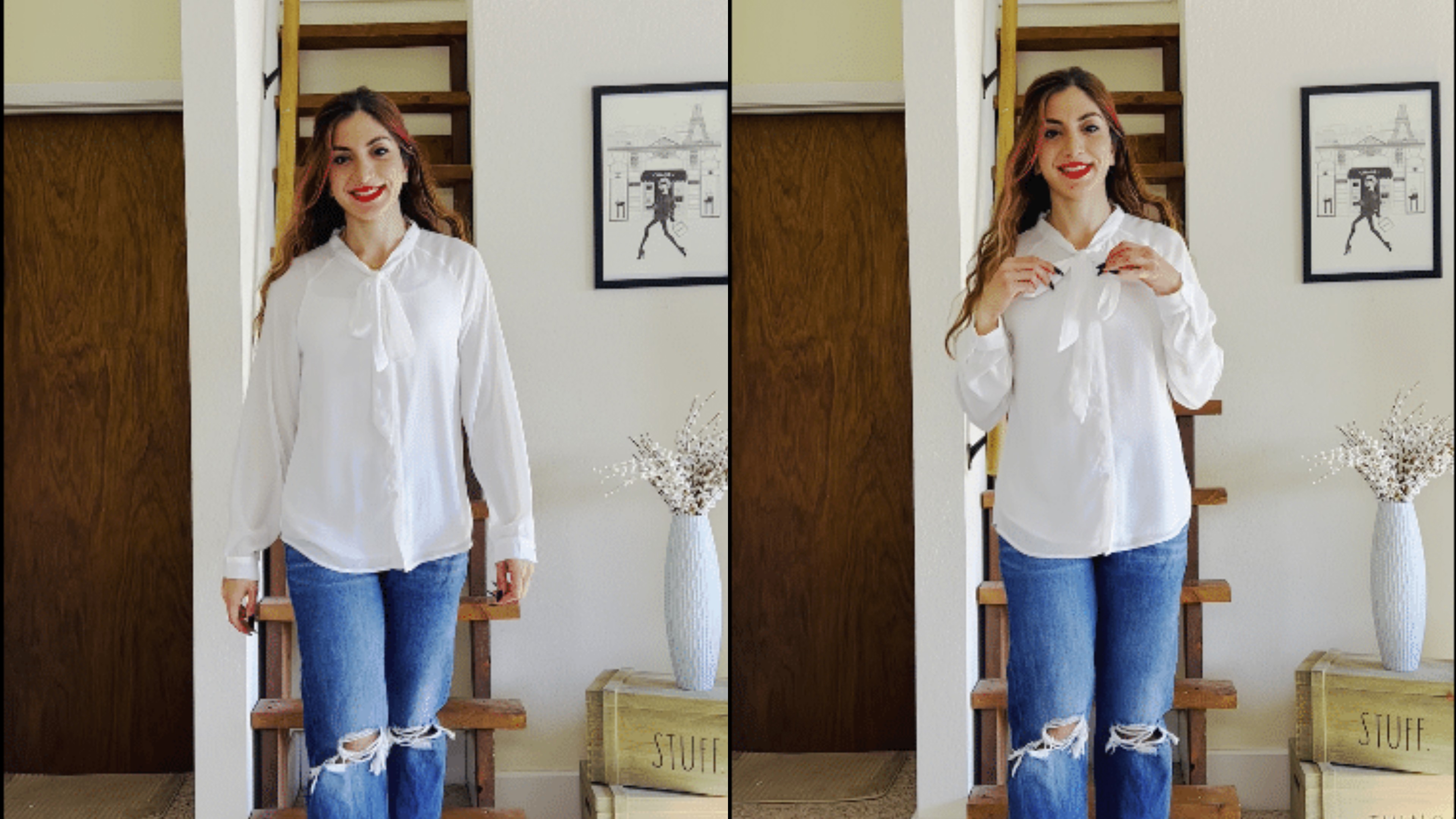 blusa negra con moño