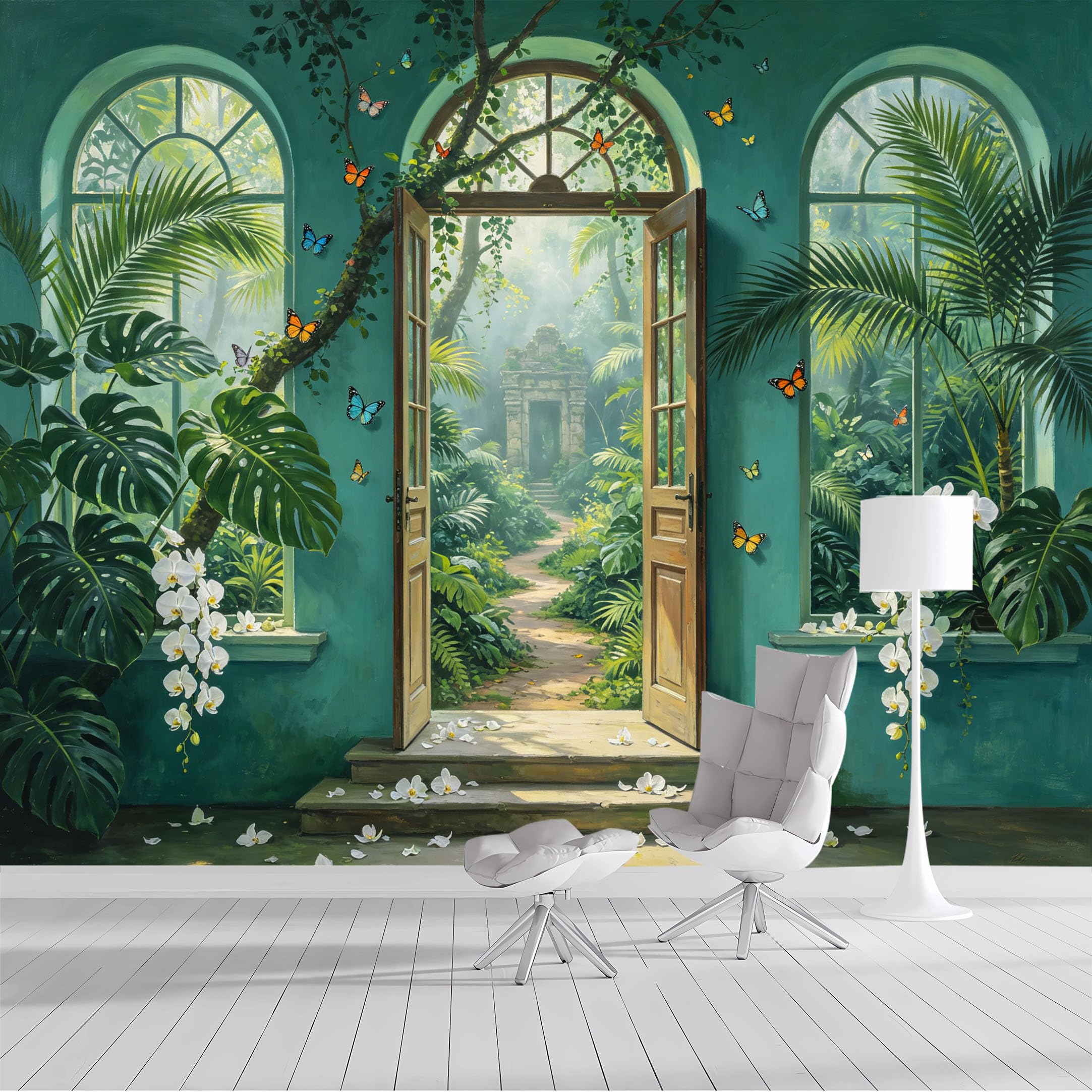 Custom Size Wall Mural Tropical Jungle Botanical Garden Window View Oil Painting SelfAdhesive Wall Fabric Removable Wallpaper Wall Decor for Living Room Bedroom Bathroom