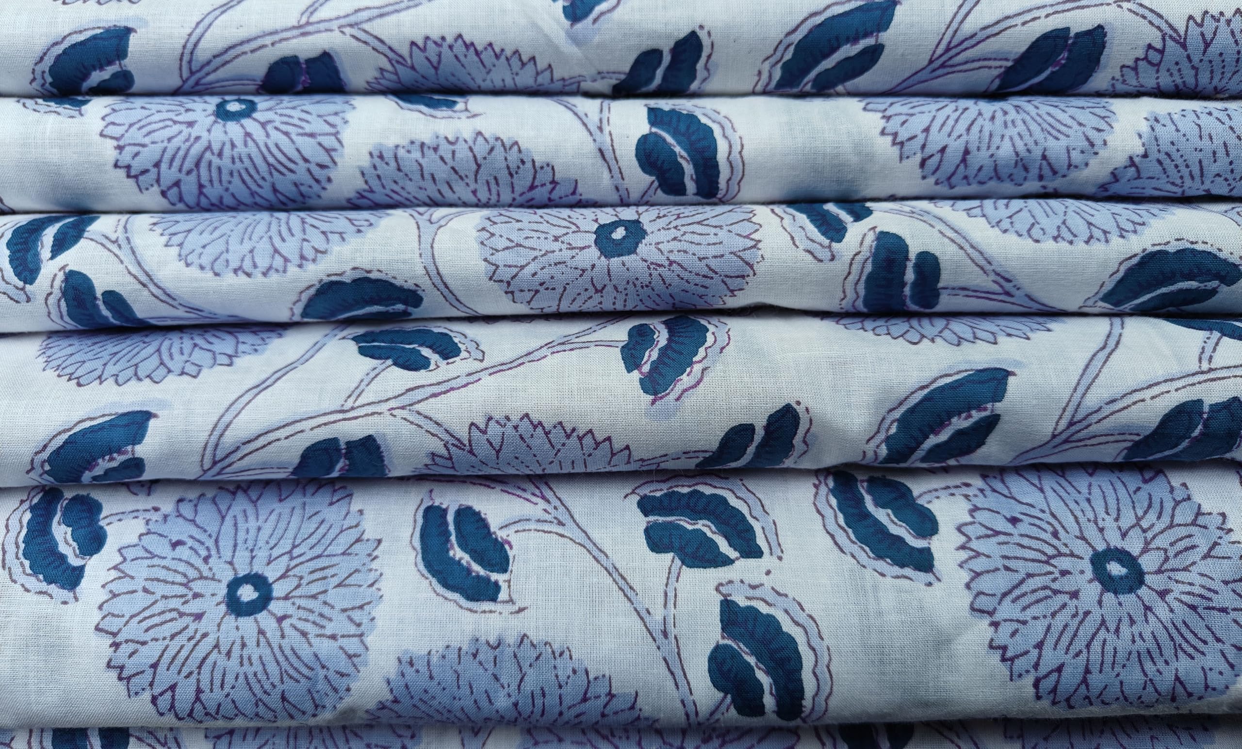 Printed Cotton Cloth Purple Floral Materiel Natural Running Fabric Jaipuri Hand Block Printed Women Dress Material Kurtis Natural 43" Inches Width (3.5 Meter)-image-20