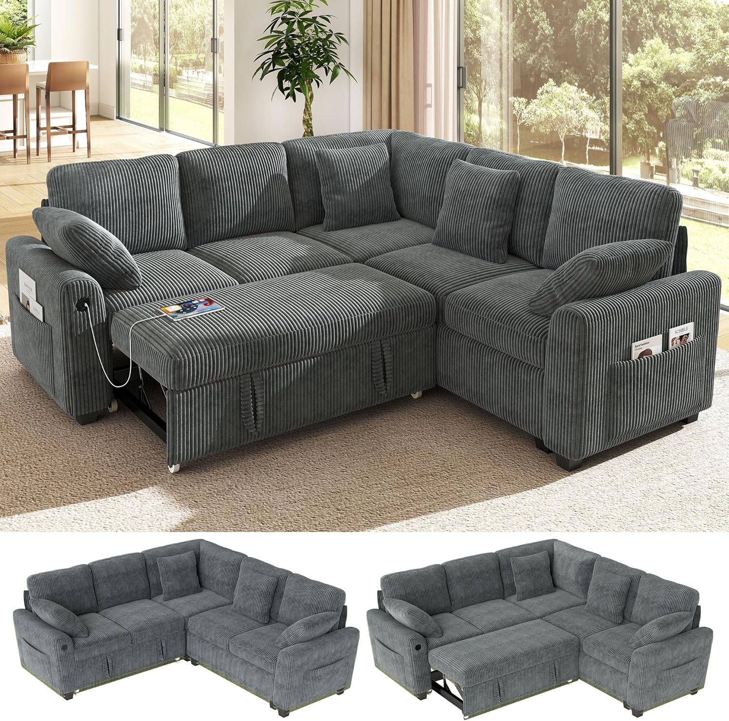 Ihanherry 83-inch 5-Seater Large Sectional Sofa Bed with