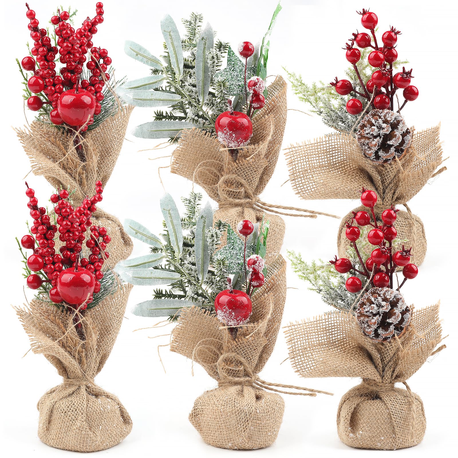 Fangoo 6 Piezas Mini Árbol de Navidad Artificial Decoración de Mesa Árbol de Navidad Artificial de Mesa con Conos de Pino y Ornamentos de Bayas Rojas Decoración de Fiesta de Navidad