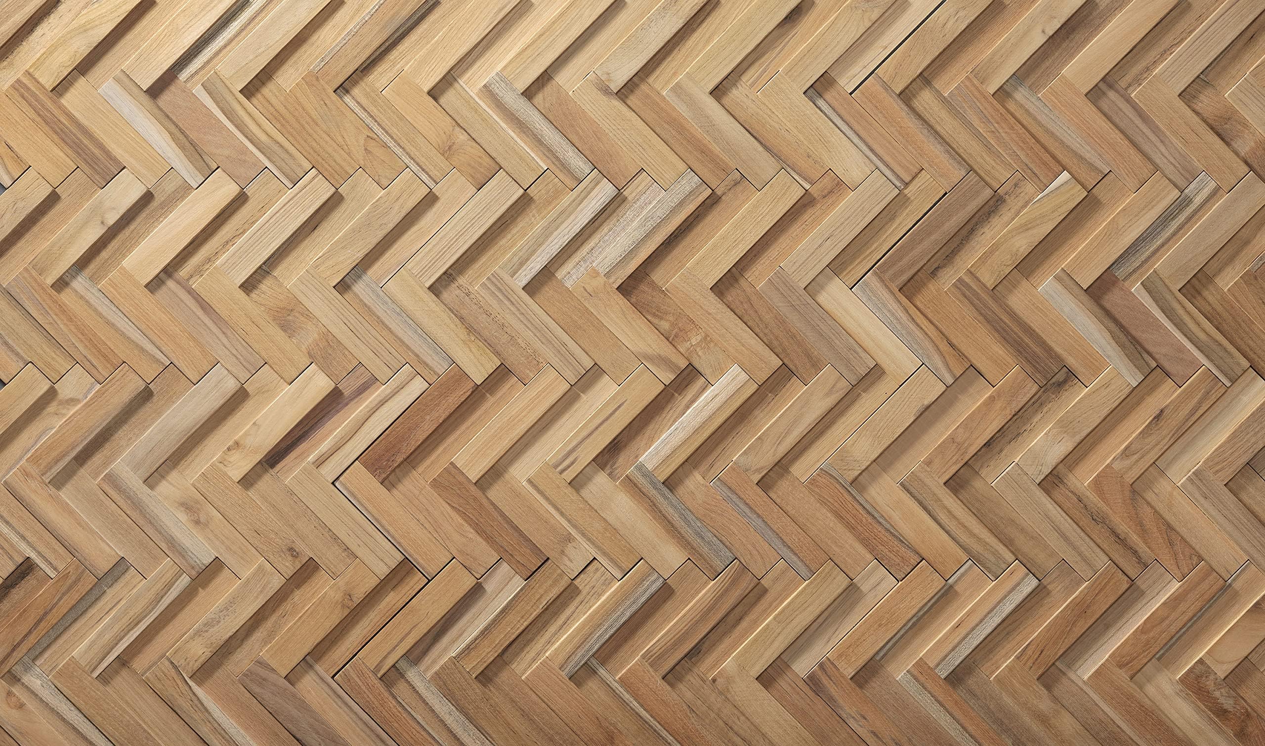 3D Reclaimed Teak Wood Wall Panels - Herringbone UltraWood Wall Covering for Feature Walls - Modern Zig-Zag Wallpaper Alternative - Easy DIY Installation - 16-Pack