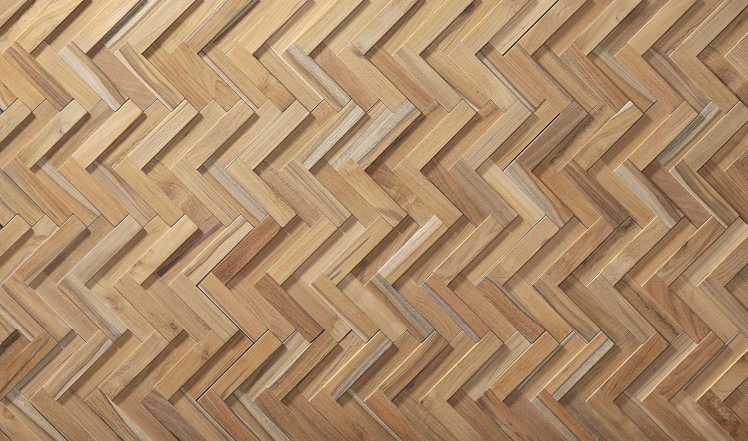 3D Reclaimed Teak Wood Wall Panels - Herringbone UltraWood Wall Covering for Feature Walls - Modern Zig-Zag Peel-and-Stick Wallpaper Alternative - Easy DIY Installation - 16-Pack