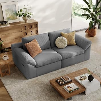 LINSY HOME 79" Modular Couch Modern Cloud Couch, 2 Seater Loveseat Sofa with Double Layer Cushions, Small Couches for Bedroom, Apartment, No Assembly Required, Grey