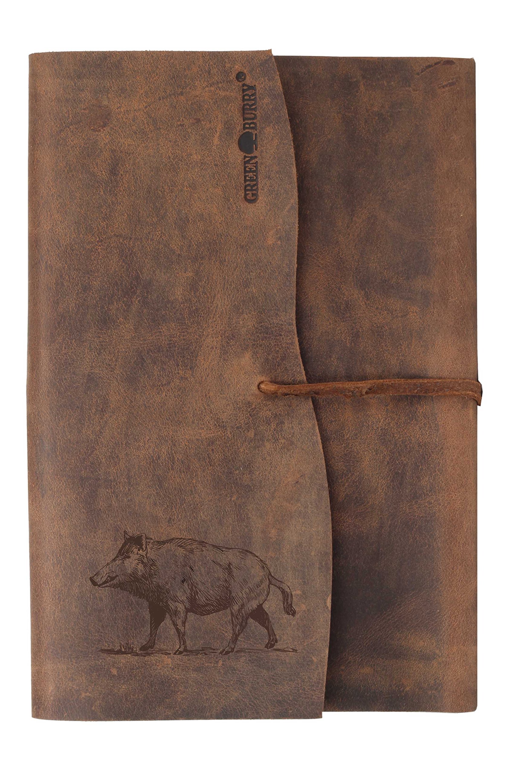 Greenburry Vintage Taschen-Organizer Notizbuch mit Wildschwein-Motiv Leder-Einband DINA5