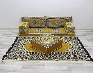 Handmade Sofa Set, Arabic Sofa Set, Floor Cushions, Arabic Seating Floor Sofa, Arabic Majlis, Moroccan Sofas, Pallet Sofa, Jalsa, Turkish Rug (Sofa Full Set)