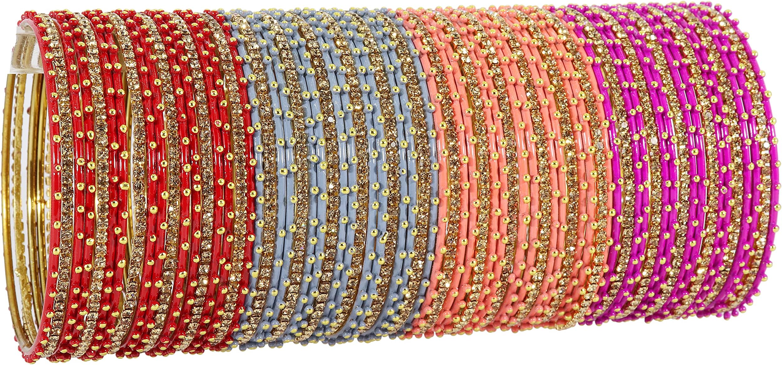 NMII Non-Precious Metal Base Metal Studded with Zircon Gemstone and Linked with Ball Stone Glossy Finished Bangle Set For Women and Girls