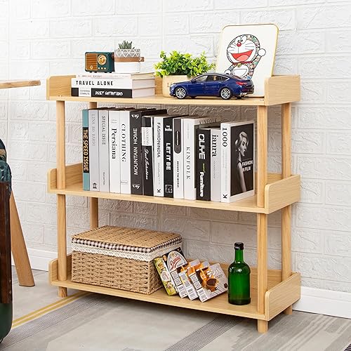 Miniatura 3 de Estantería de 3 niveles, estante de almacenamiento de madera, estante de almacenamiento abierto para oficina, sala de estar, balcón, estudio, color