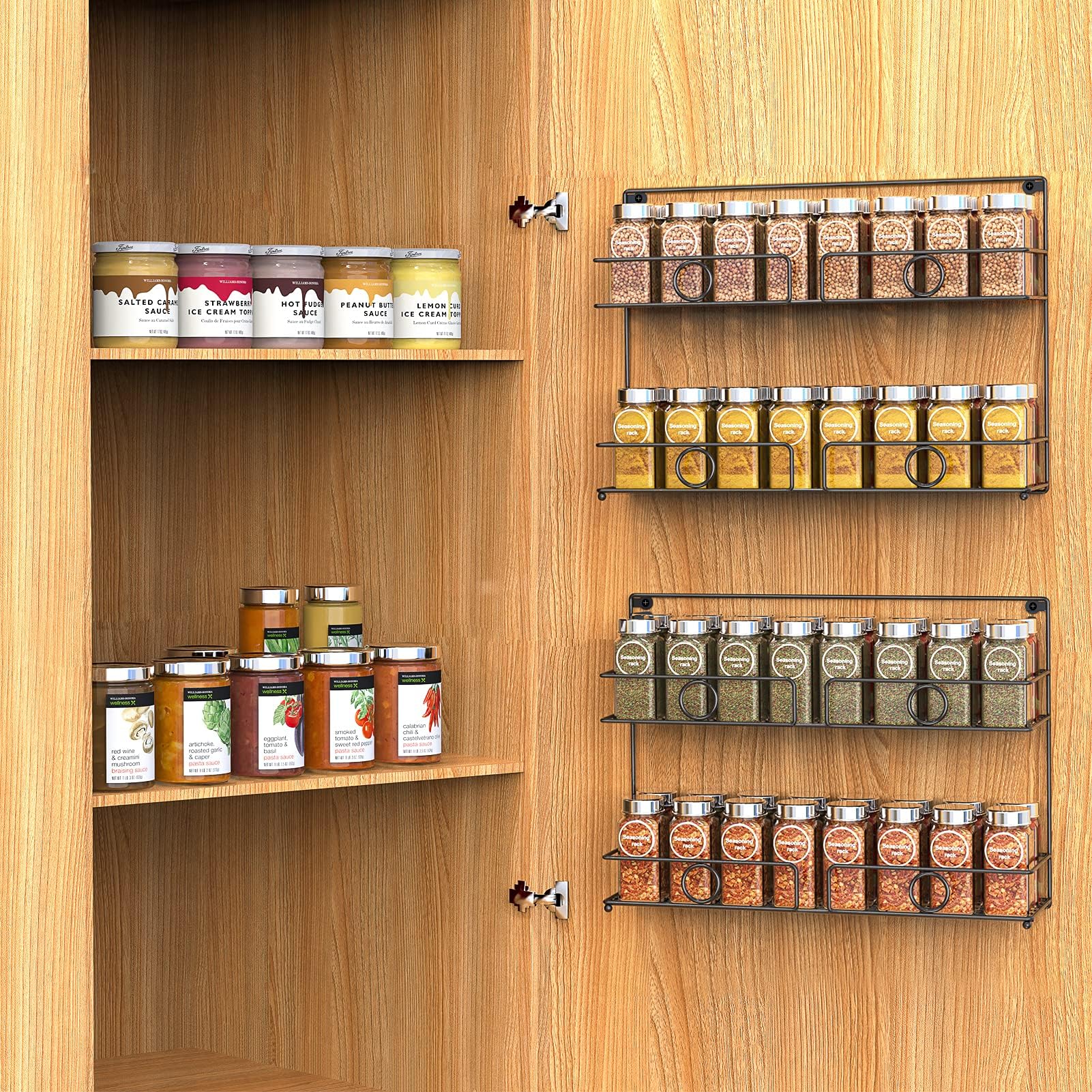 Spice rack wall mounted 4 Tier Herb rack inside cupboard kitchen rack ...