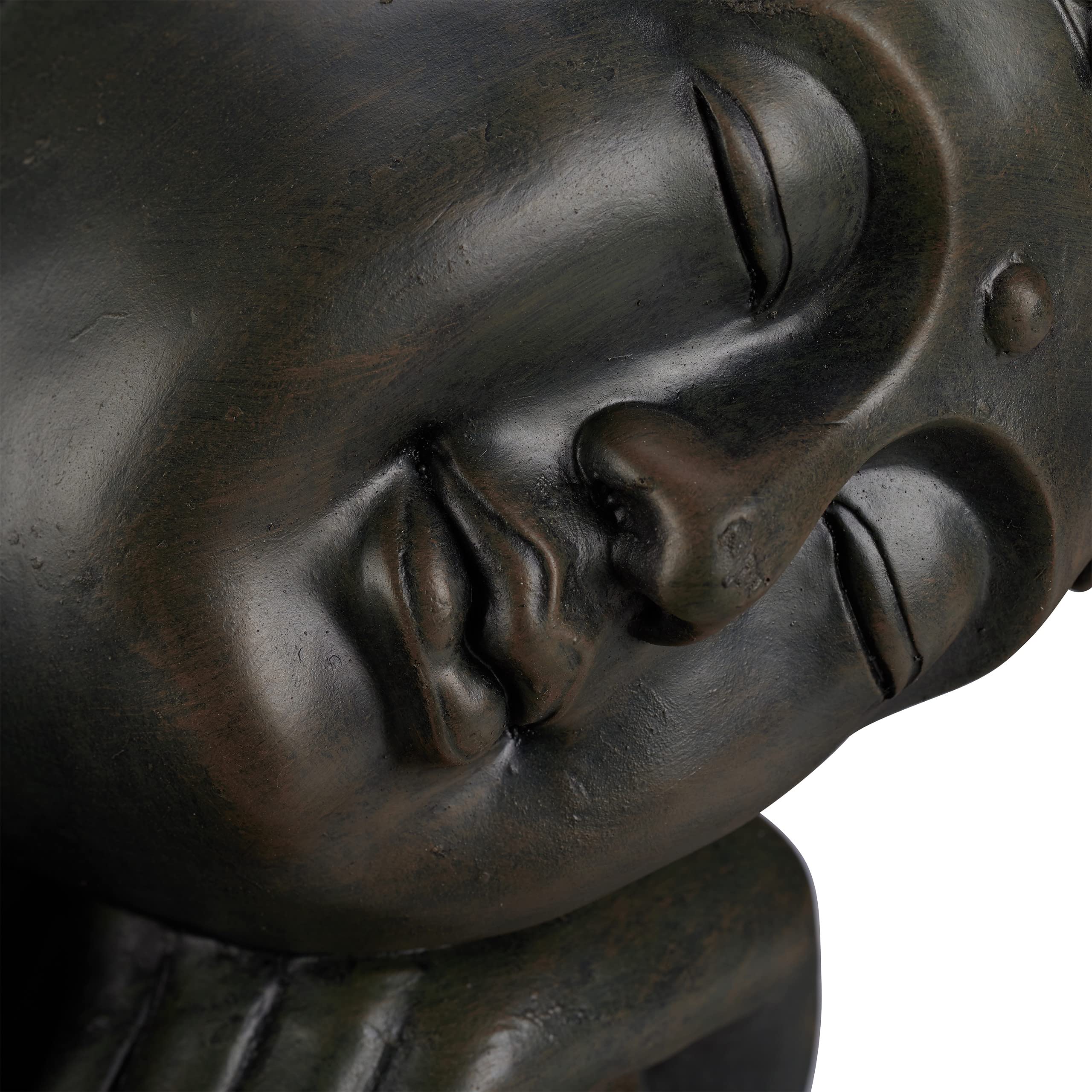 Relaxdays Figurka Buddy nachylona głowa, XL 60 cm, azjatycka figurka ogrodowa, figurka dekoracyjna, do salonu, odporna na mróz i warunki atmosferyczne, ciemnoszara, żywica poliestrowa