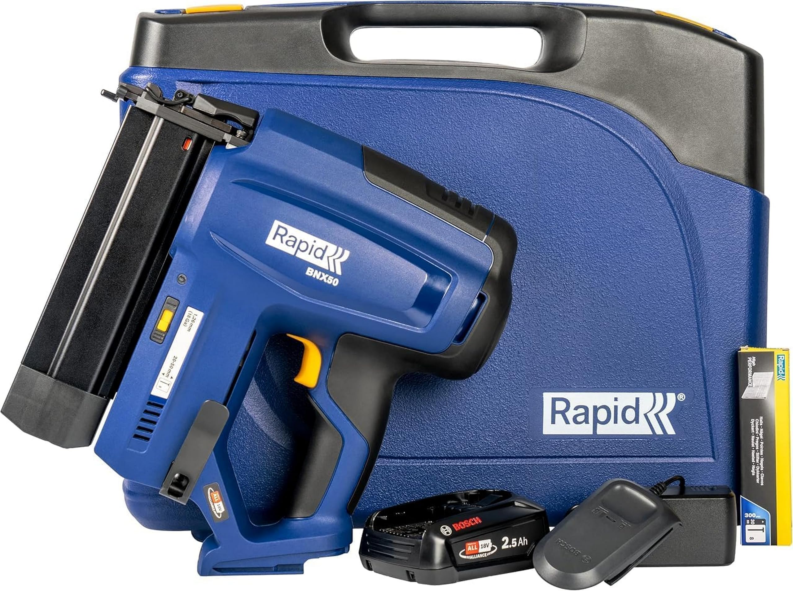 Rapid BNX50 18V Pistola Chiodatrice Alimentata a Batteria con Profondità di Infissione Regolabile, Sparo Singolo o per Contatto, Include Caricabatterie, Batteria 2,5 Ah e Valigetta (5001498)