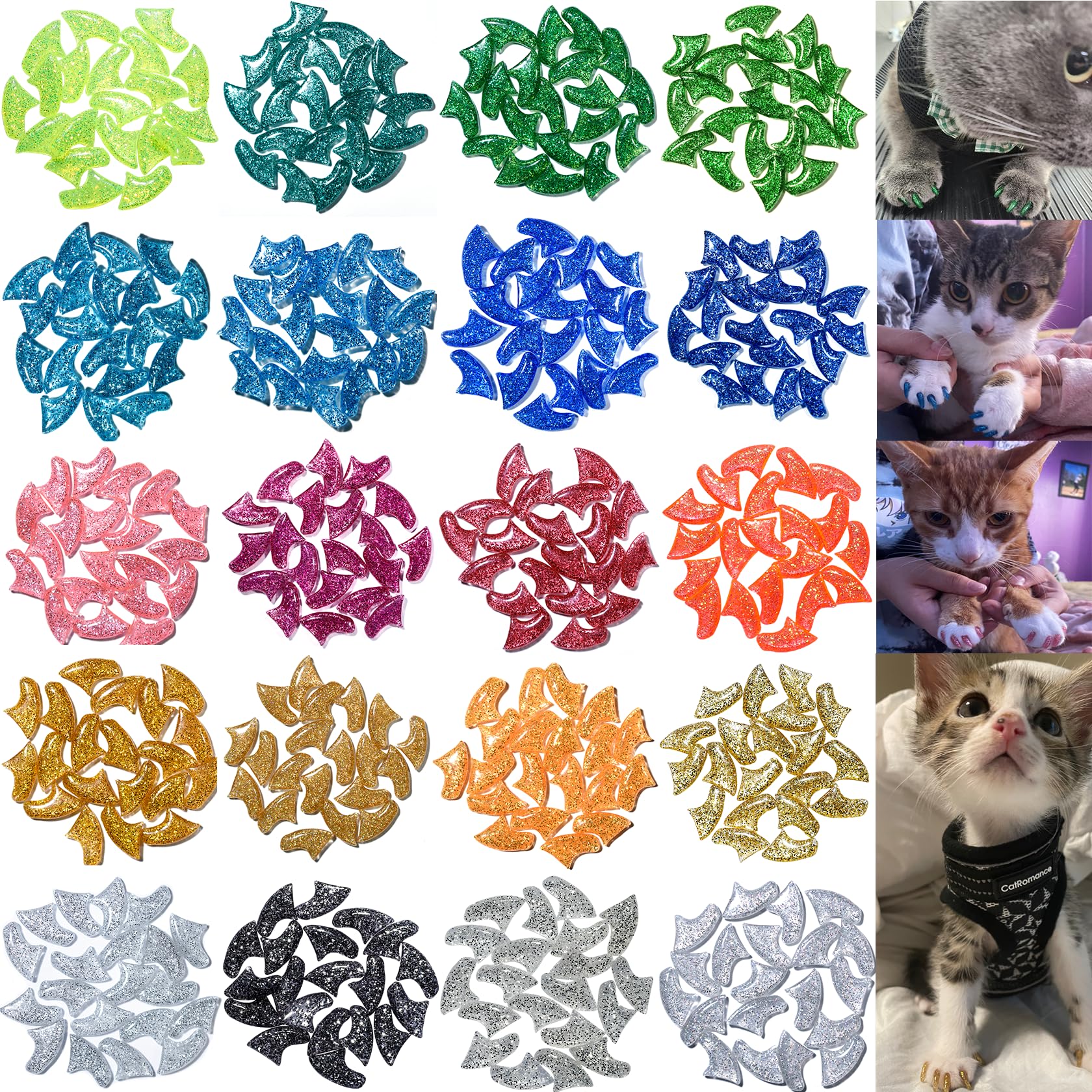 MiiOUU 10x Colors / 100 pcs Cat Nail Caps | Cat Claw Covers with Adhesives and Applicators | Beta (S)