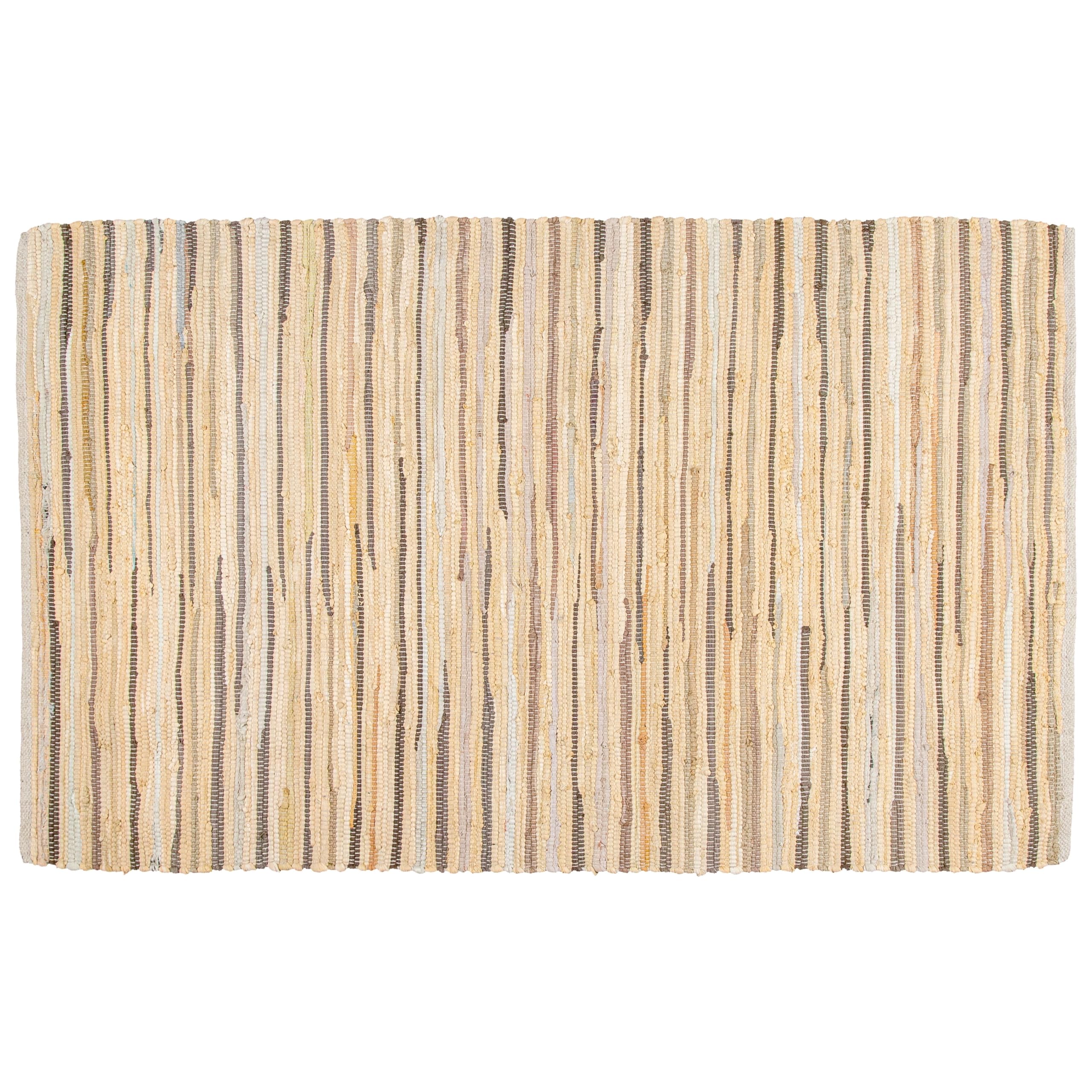 Ramanta Home 100% Cotton Hand Woven Tonal Chindi Rag Rug 3'x5' - Beige, Recycled Reversible Rug, Boho Rustic Farmhouse Rugs for Living Room, Dinning