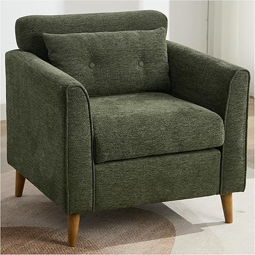 Silla decorativa moderna con patas de madera, sillón de tela de felpa, acogedora silla de lectura para sala de estar, dormitorio, estudio (sillón