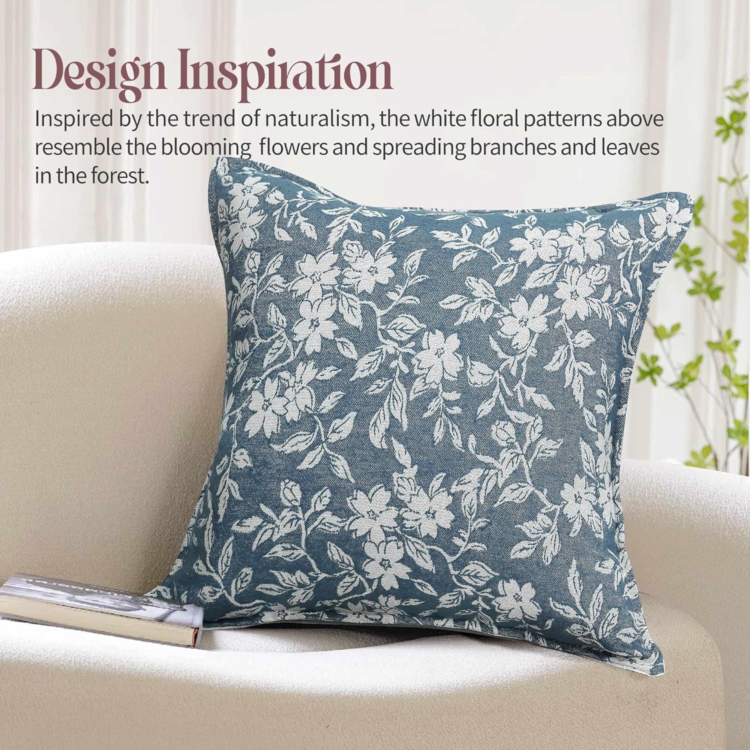 makkey Floral Pillow Covers 26x26 Inch Set of 2 Pastoral Throw Pillow Covers Jacquard Pillowcovers Couch Pillows for Living Room Farmhouse Accent Sofa Pillows