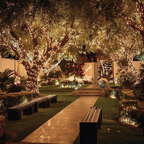 Vista 143 de TW SHINE Luces de Navidad, 200 luces LED de 66 pies para exteriores enchufables con 8 modos, luz impermeable para exteriores, decoraciones de Blanco
