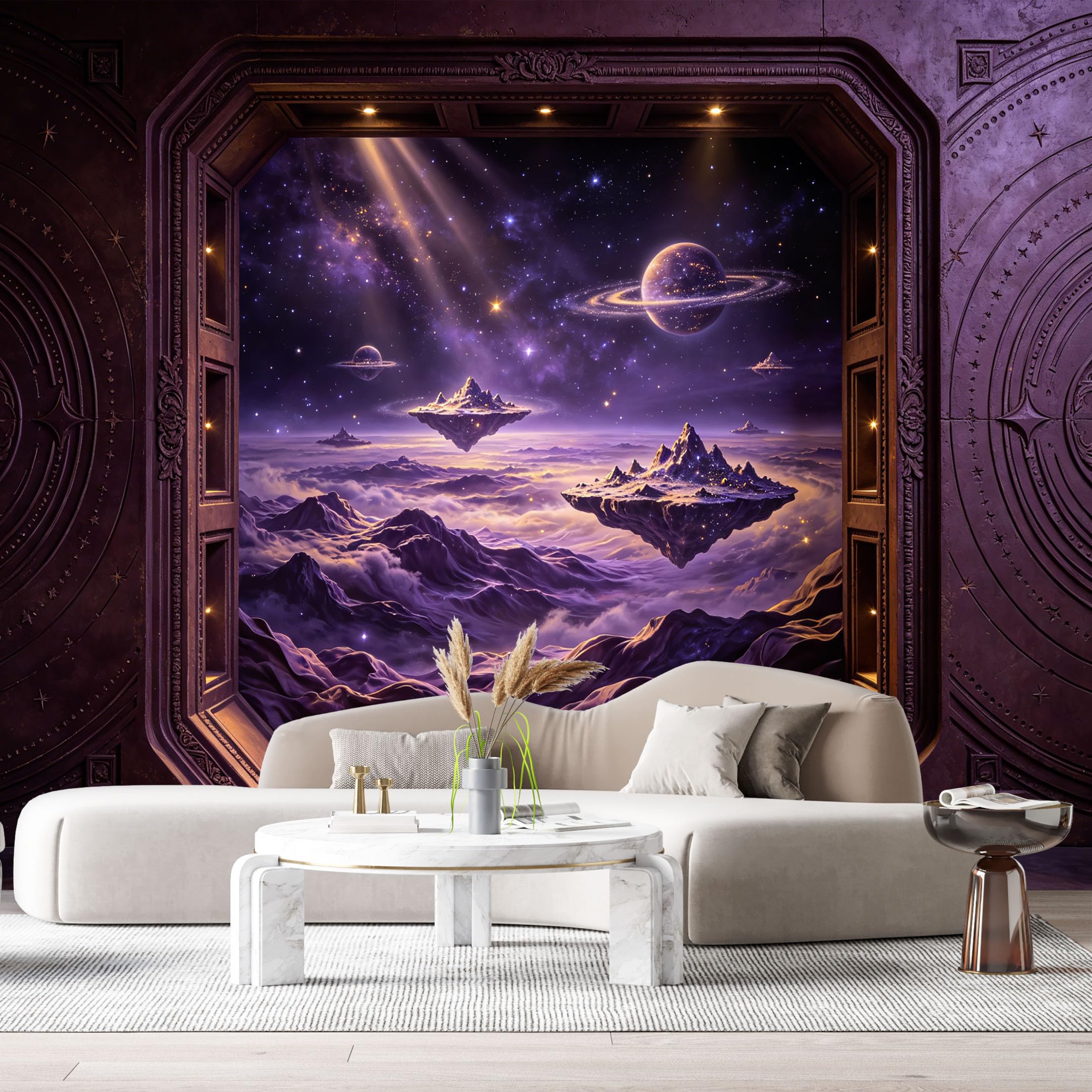 Custom Size Wall Murals Cosmic Alien Landscape Floating Islands Ringed Planets 3D Trompe L'Oeil SelfAdhesiveWall Fabric Removable Wallpaper Wall Decor for Living Room Bedroom Bathroom