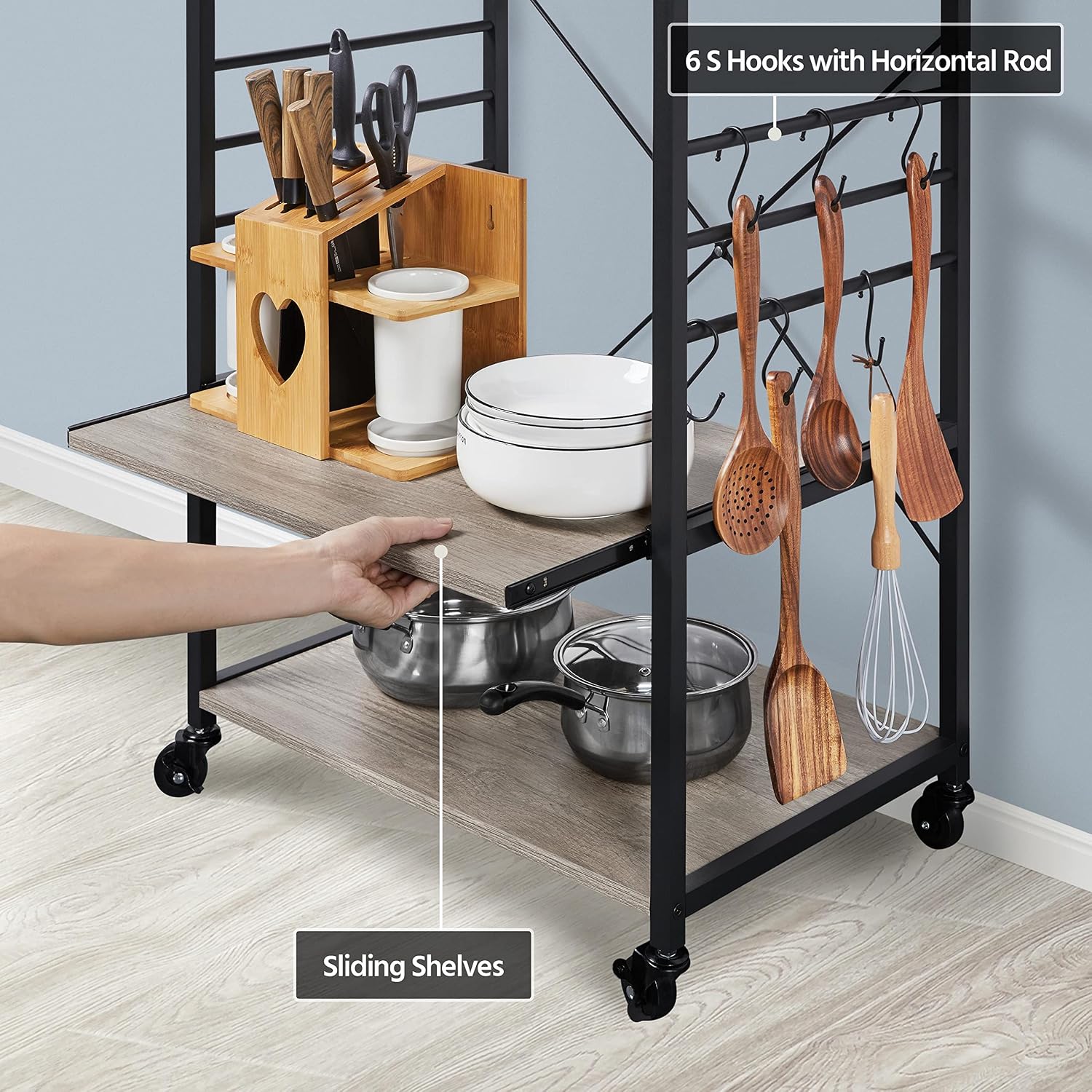 Buy Yaheetech Bakers Rack with Power Outlet and Wheels, Rolling Kitchen
