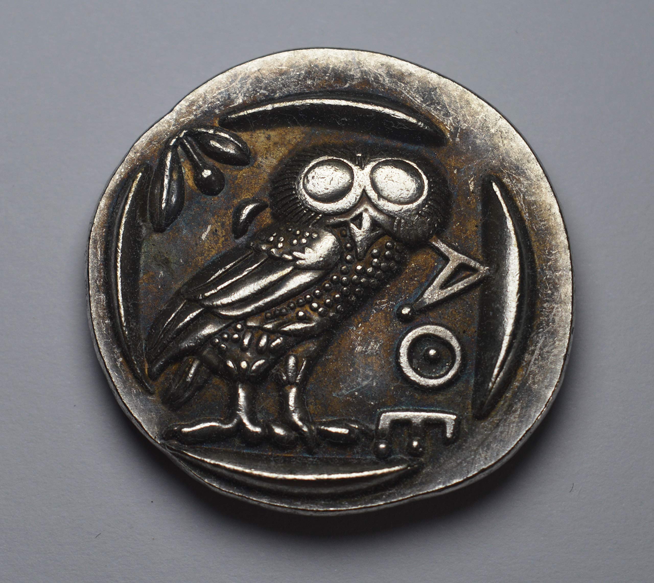 The Commemorative Coin Company Silver Ancient Greek Athenian Tetradrachm Coin 450Bc. Owl Of Athena. 28Mm 11G.925 Plated Lead And Pewter. Replica, Reproduction. Museum Quality.