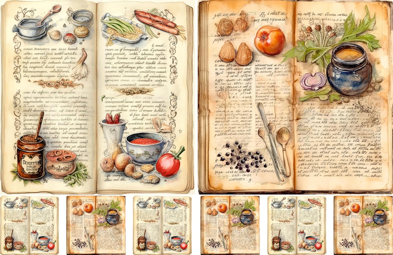 Recipe Books Rice Paper for Decoupage, 8 x 11.5 inch (A4) - 4 Pages | 32 Pieces | 8 Unique Designs | Versatile Bakery Designs for Art Projects & Crafting by CRAFT KREATIVELY