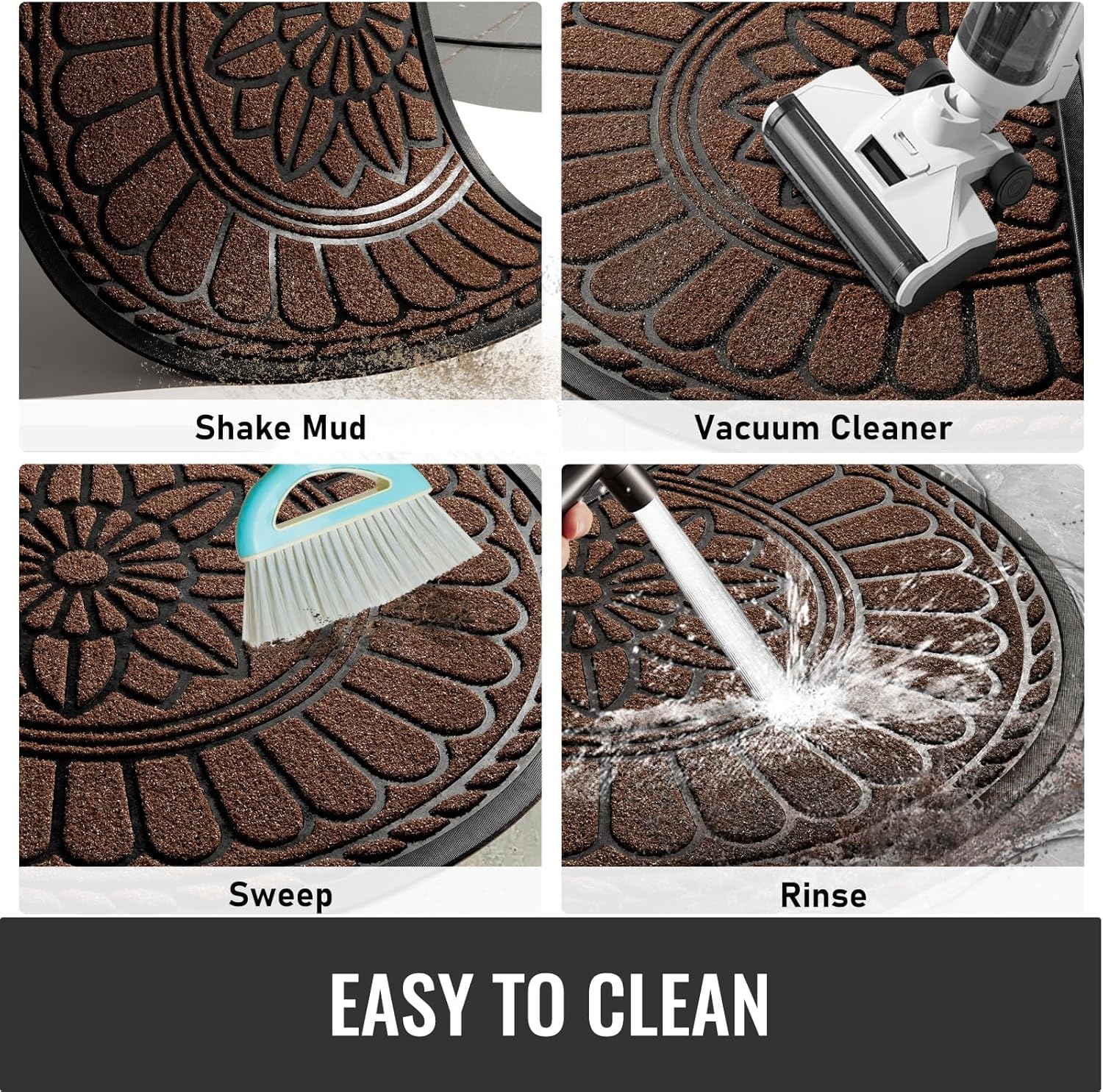 Mibao Front Door Mat Indoor Outdoor Entrance, Semicircular Entrance Mat, Half Round Waterproo Non-Slip Durable Rubber Door Mats, Low Profile Heavy Duty Doormat for Garage, Patio, 30" x 18", Coffee