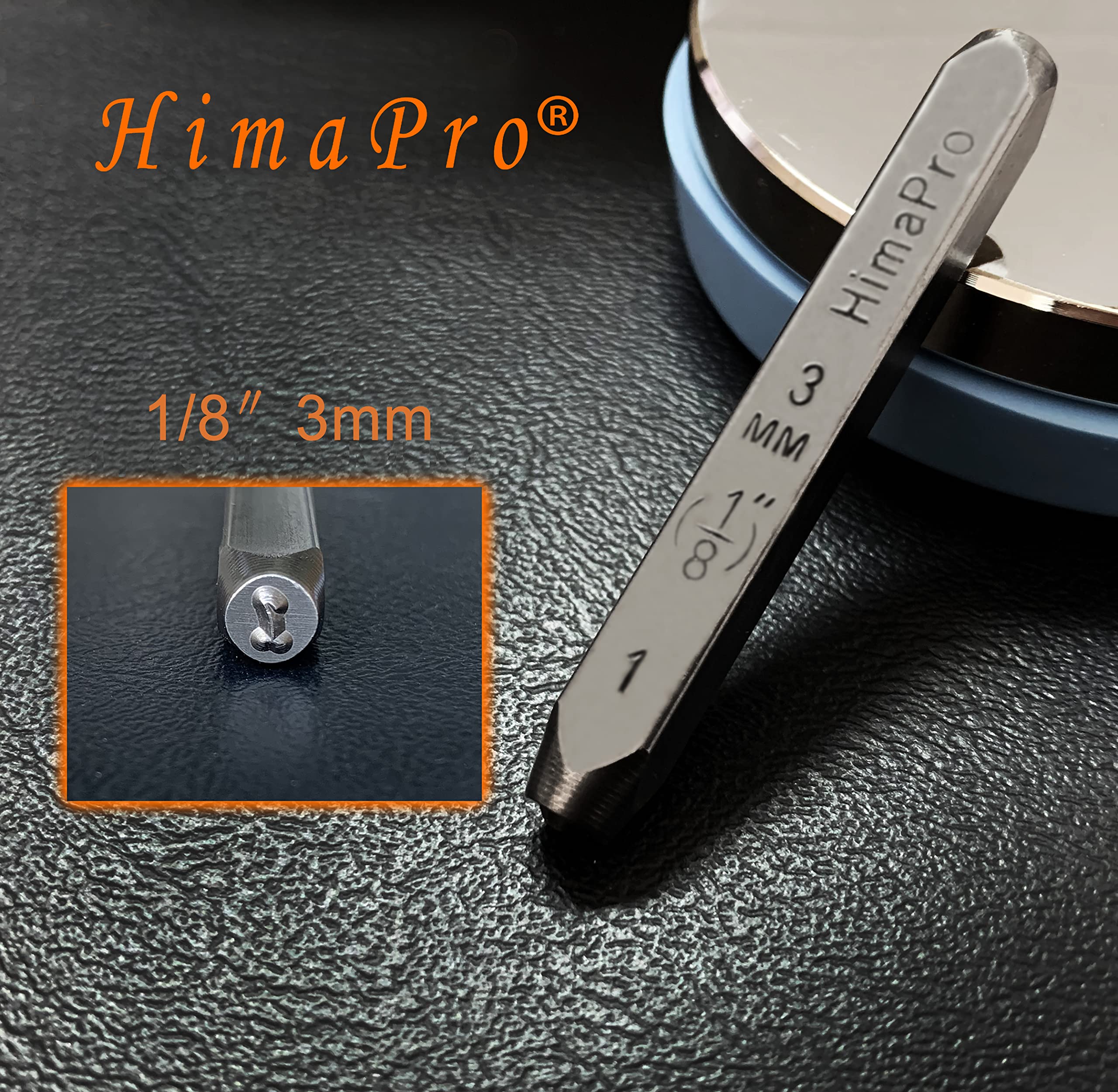 HimaPro Kit de sellos metálicos de 63 piezas de estilo artístico con números y letras ('A'-'Z', a'-'z', 0'-'9') con bloque de banco de acero sin rebote de 3 pulgadas