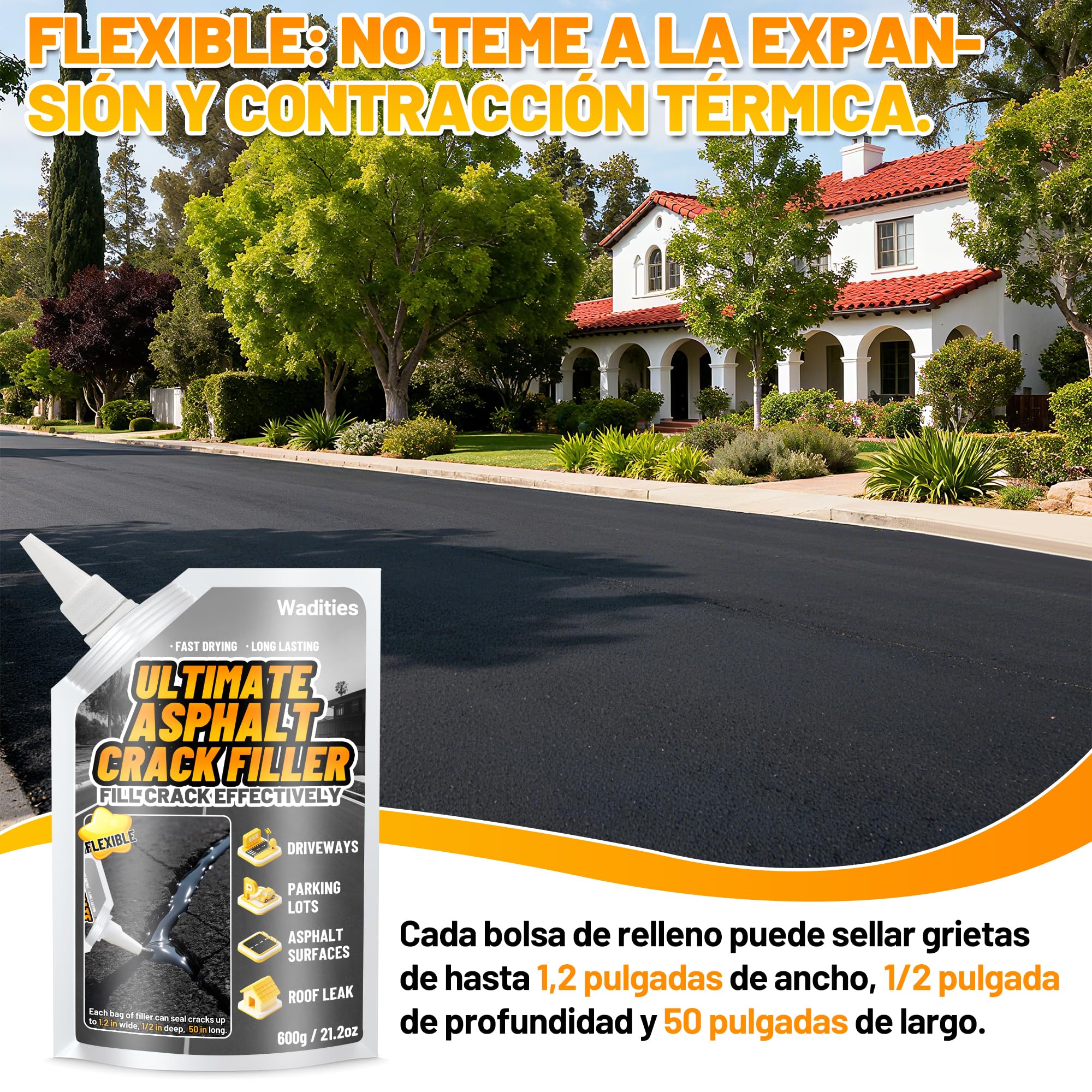 Relleno para grietas en asfalto 3.6kg, sellador impermeable autonivelante para reparación de entradas de vehículos, pasillos, juntas de hormigón, sellador de secado rápido para exteriores - Negro