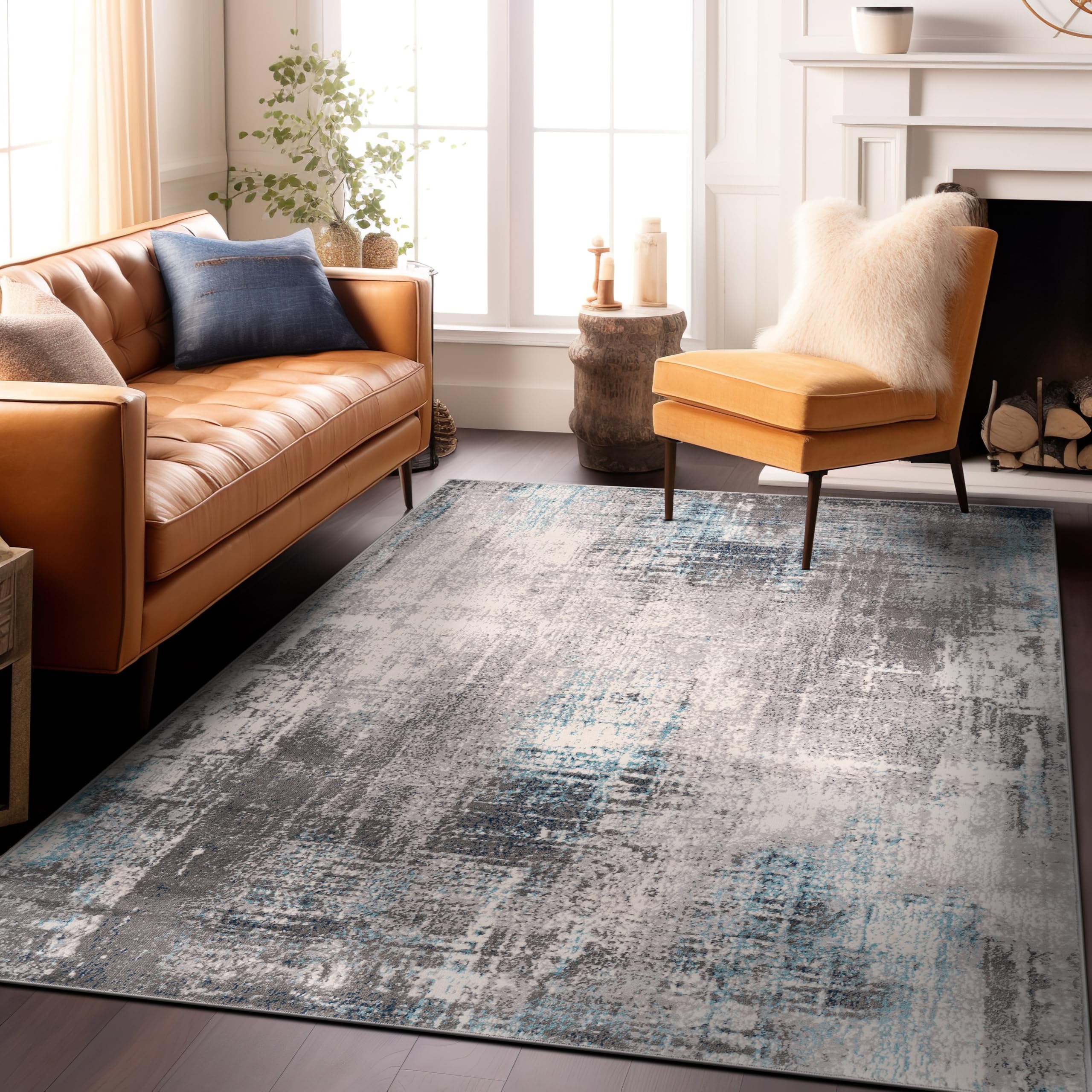 Rugshop Dublin Contemporary Abstract Stain Resistant Soft Area Rug 7'10" x 10' Blue