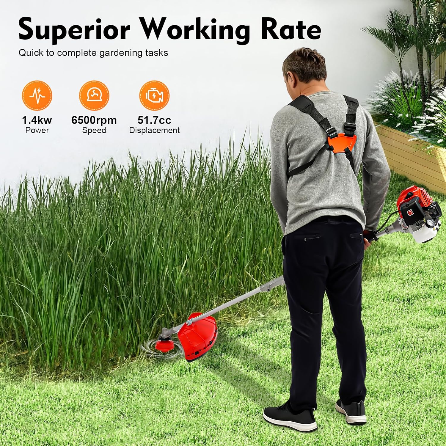 4-in-1 52cc 2 Cycle Gas Powered Pole Saw Brush Cutter, Gas Hedge Trimmer, Weed Eater, Grass String Trimmer, Edger with EPA Certification